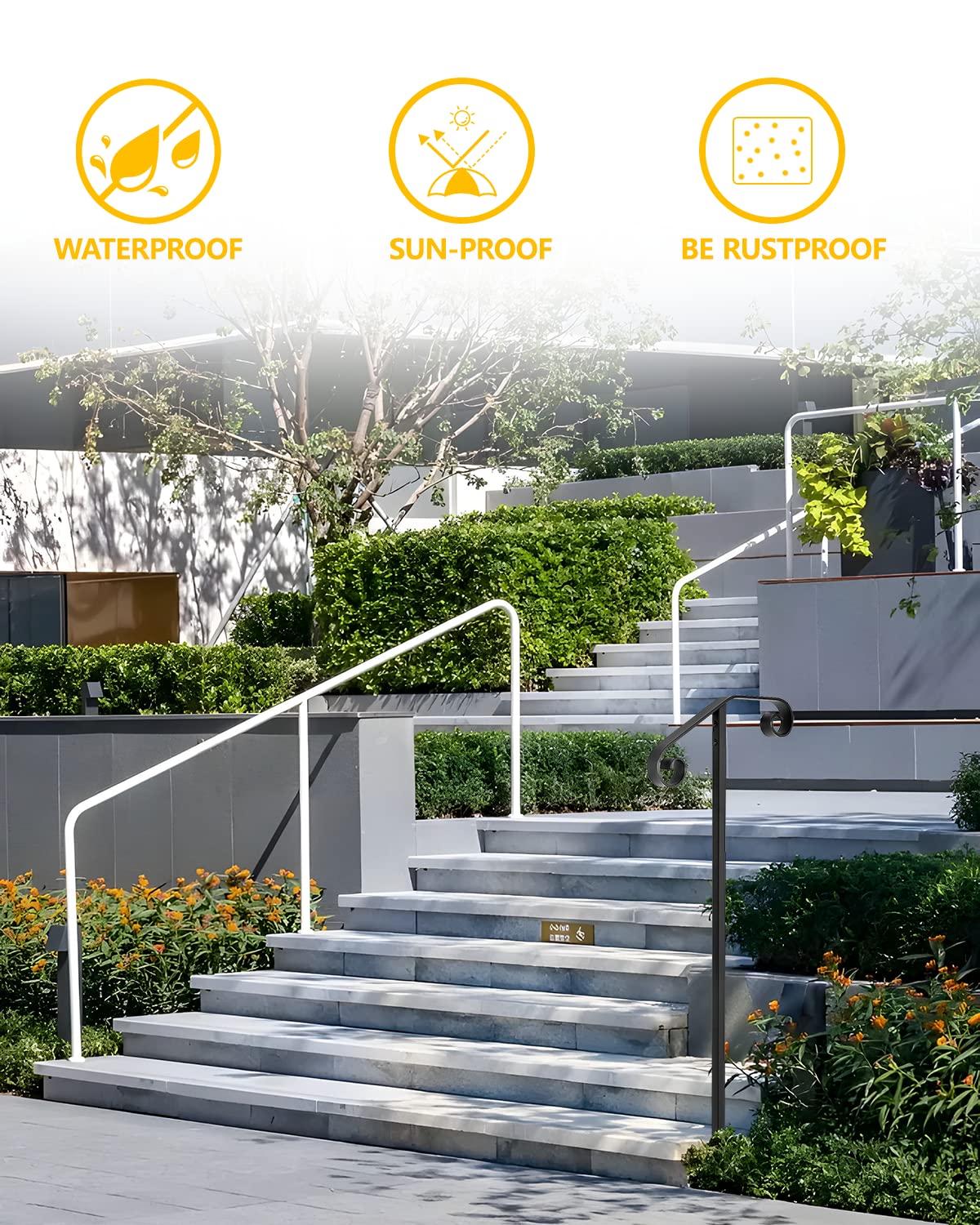 SPACEEUP Single Post Handrails for Outdoor Steps Wrought Iron Single