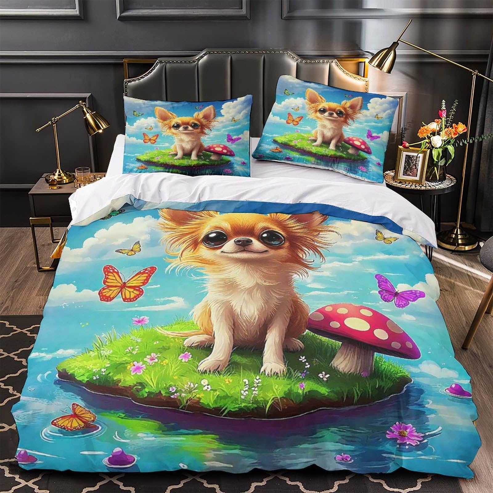Housse de couette Chihuahua imprimée en 3D literie microfibre douce King 220x240 pour adulte