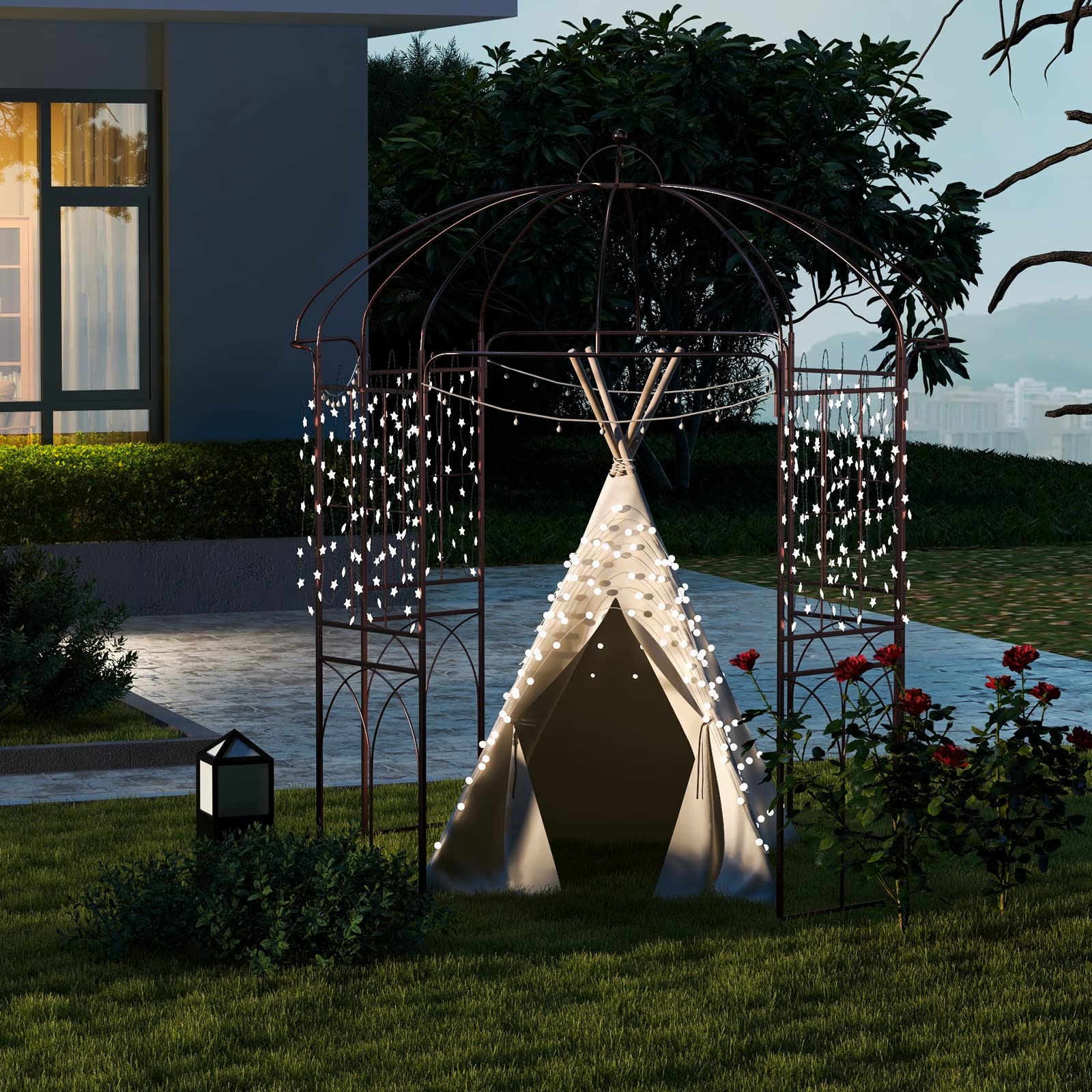 GOPLUS Rosenbogen aus Metall, Gartenbogen stabil mit Rankgitter für Kletterpflanzen & Hochzeit, 211x211x256cm Rosenpavillon Torbogen Rankbogen wetterfest für Garten & Hinterhof