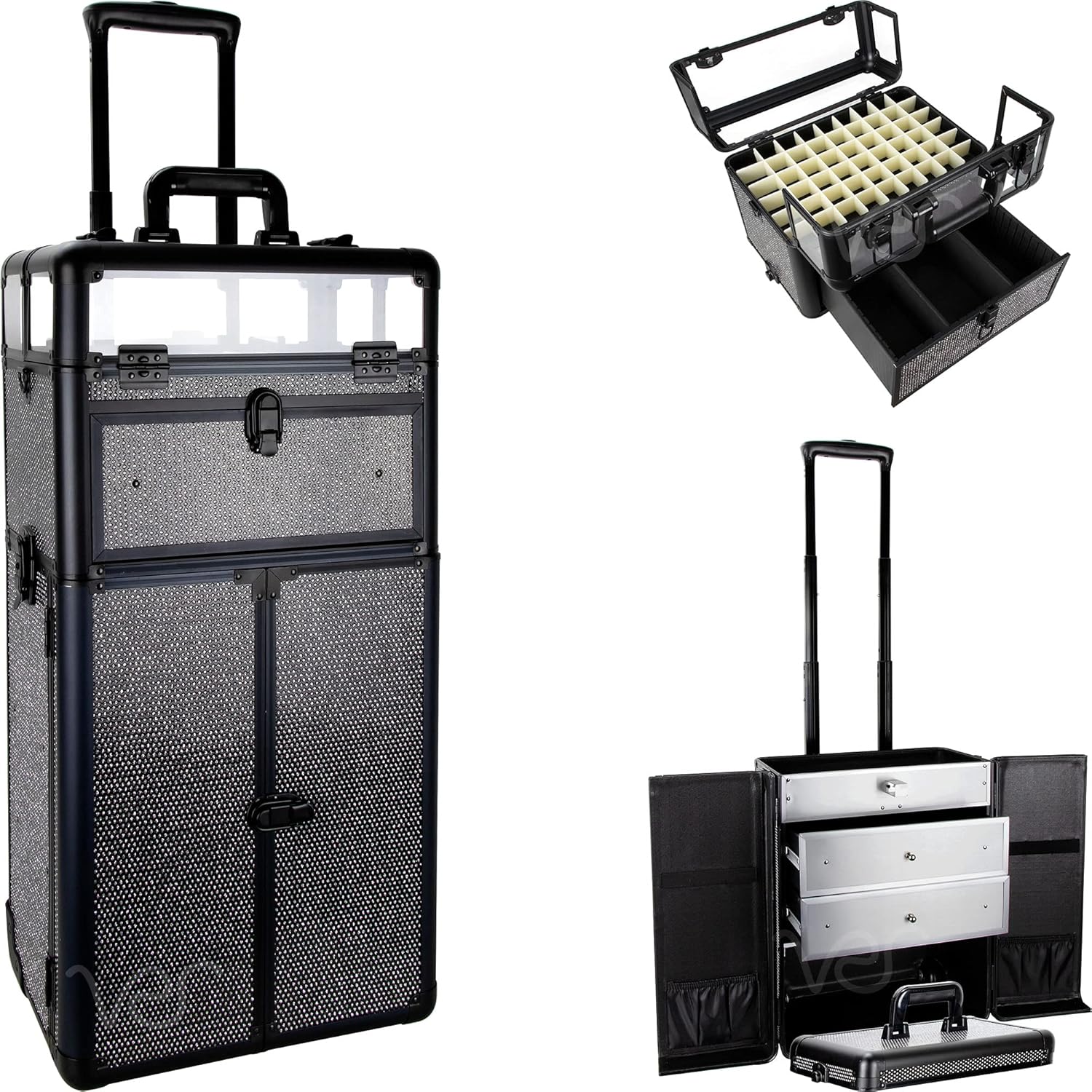 VER Beauty Rolling Train Makeup Cases Nail Artist Cases Nail Polish Holders Drawers Compartment in Black Crystal : Beauty & Personal Care