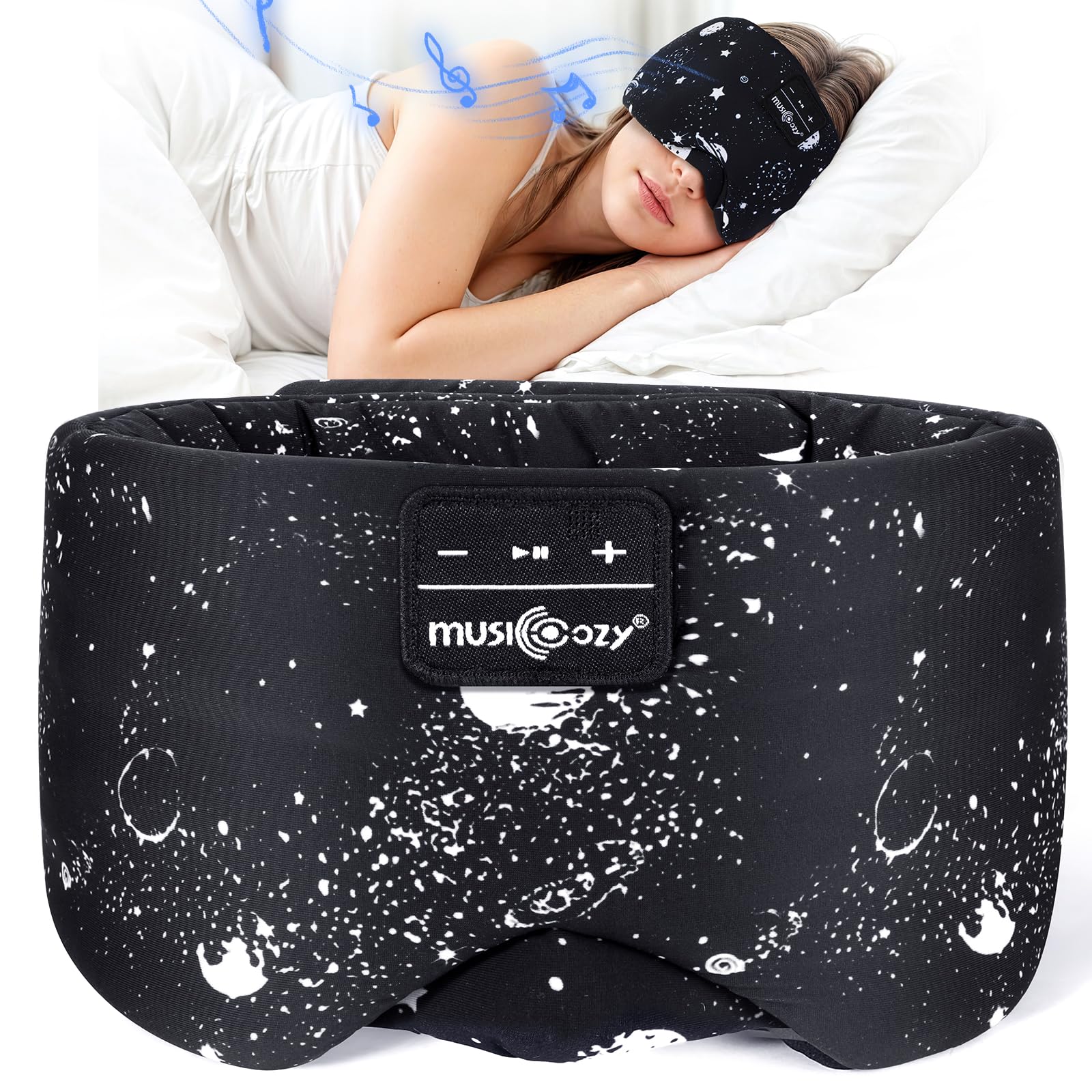 Musicozy Bluetooth Sleep Headphones With Soft Silk Eye Mask for Men Women - Large Size for Travel, Yoga, Meditation, Relaxation