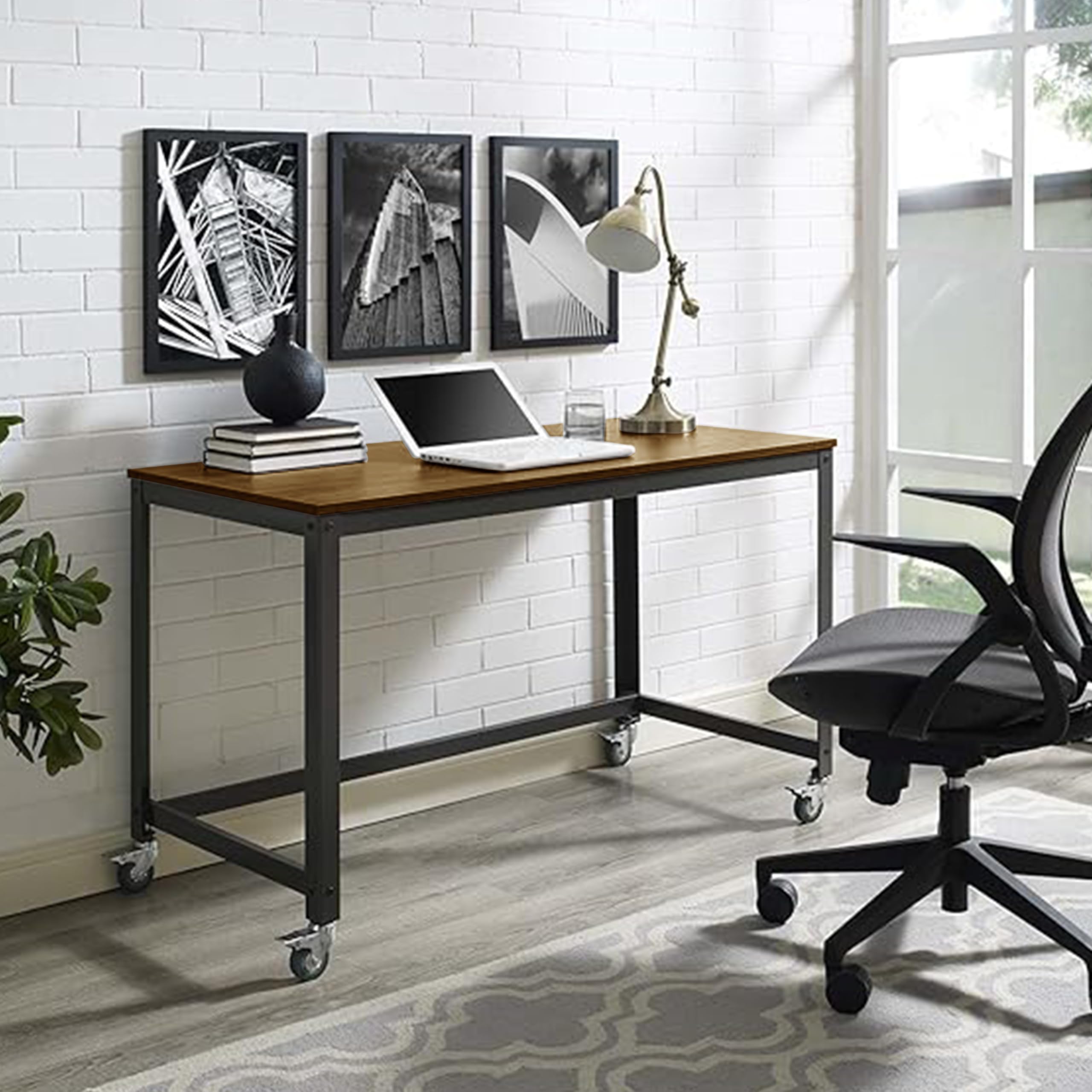 FURNITURE KI FACTORY- Rolling Computer Desk with 4 Smooth Wheels, Simple Style Mobile Writing Desk Home Office Study Table Movable Workstation with Metal Frame (Brown) (B0DJ8ZFYV9) Amazon Price History, Amazon Price Tracker
