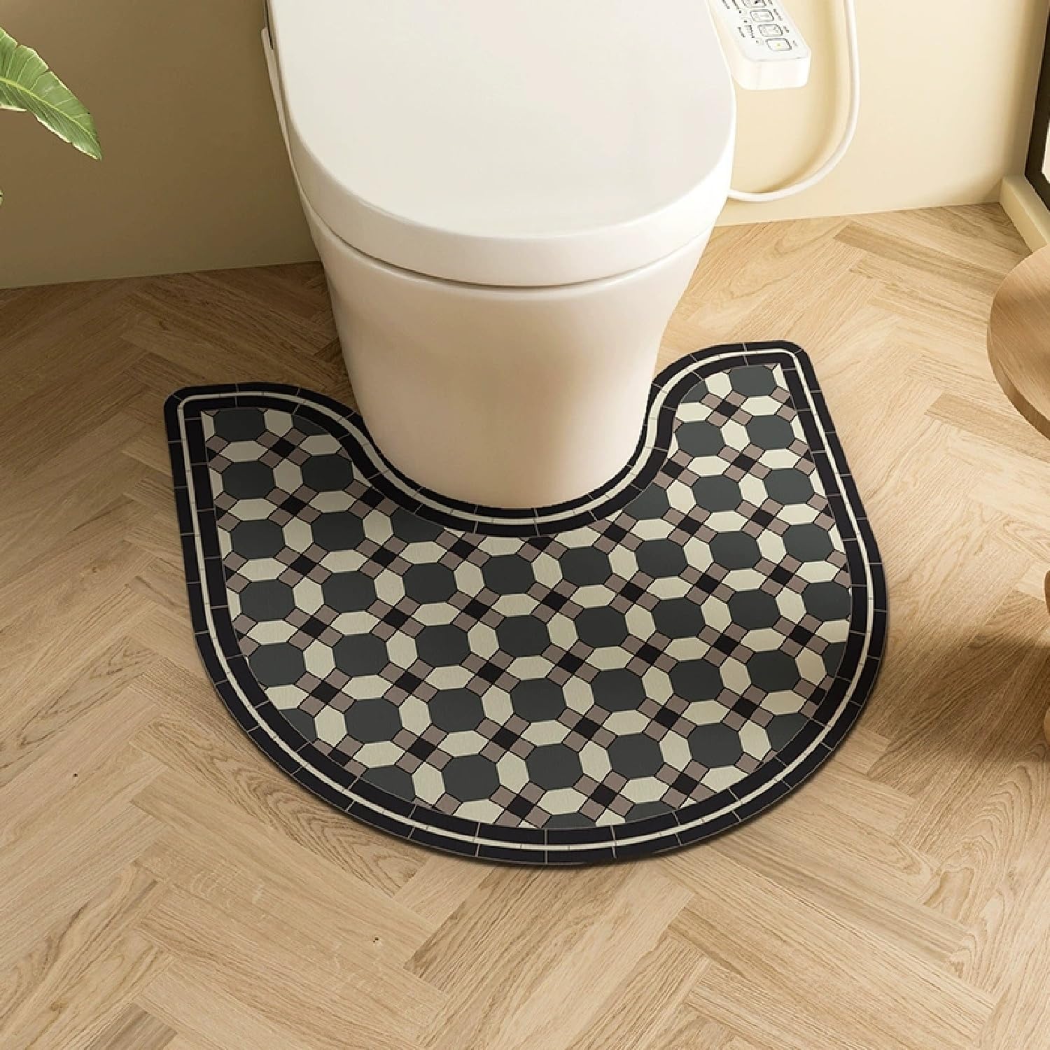 Pedestal Mat U Shape for Toilet, Retro Ethnic Style Bohemian Flower Pattern Absorbent Quick Dry Non Slip Toilet Floor Mat Diatomite Bath WC Rug Washable Easy To Clean for Bedroom (COLOR 11,55x60cm)