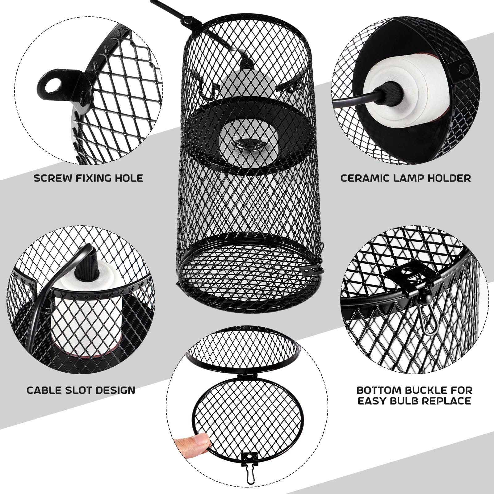 VIHOSE 1 Pcs Reptile Heat Lamp Guard with 150W Ceramic Heat Emitter Basking Anti Scald Heating Lamp Holder Mesh Cage Reptile Protection Lampshades for Lizard Snake Chick, Bulb Not Included - image 3
