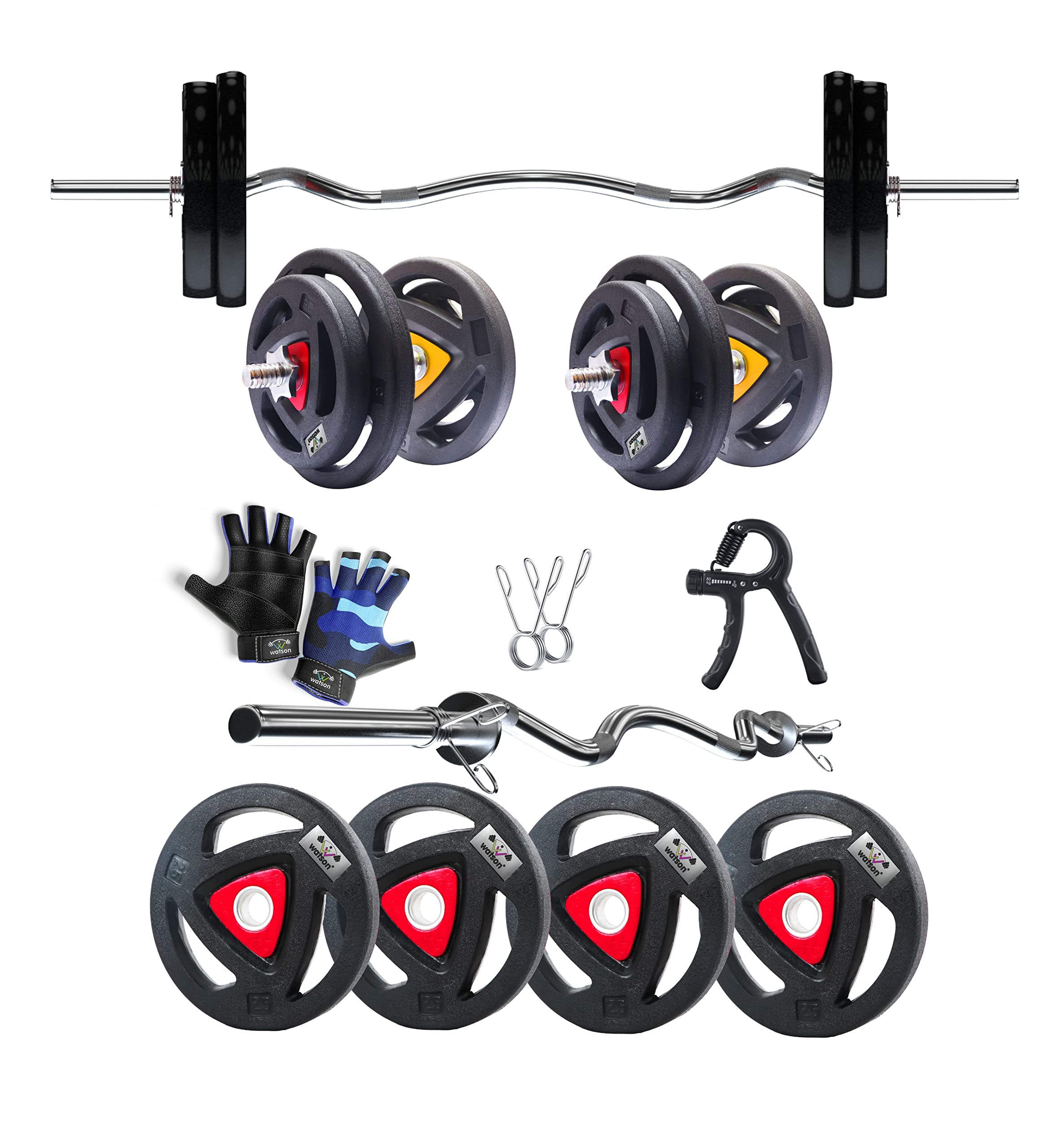WATSON Home Gym Set, Home Gym Equipment with Stirring 10Kg Plate Weight Gym Equipment Set, Rubber Coated Solid Steel Nuts Rods Home Gym Combo-image-20