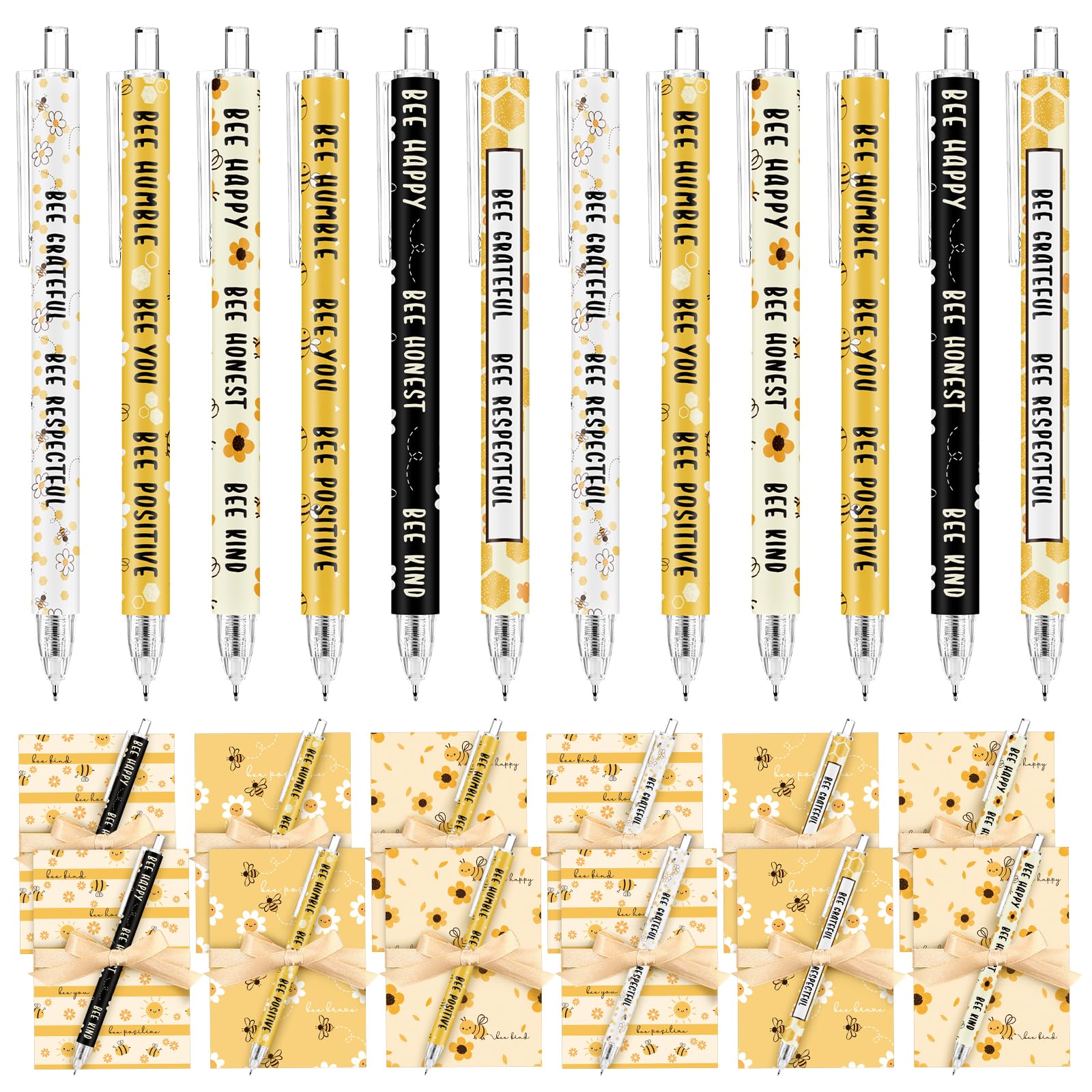 Sayglossy Inspirierendes Schreibwaren-Set mit Bienen-Motiv, kleines Taschennotizbuch mit Kugelschreibern, für Schulanfang, Klassenzimmer, Lehrer, Büro, Ersttags-Klasse, Geschenk für Studenten