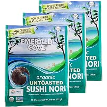 Emerald Cove, Organic Untoasted Nori Sheets Package, 10 Count Sheets, Pacific Nori, 0.9 Oz Pack of 3