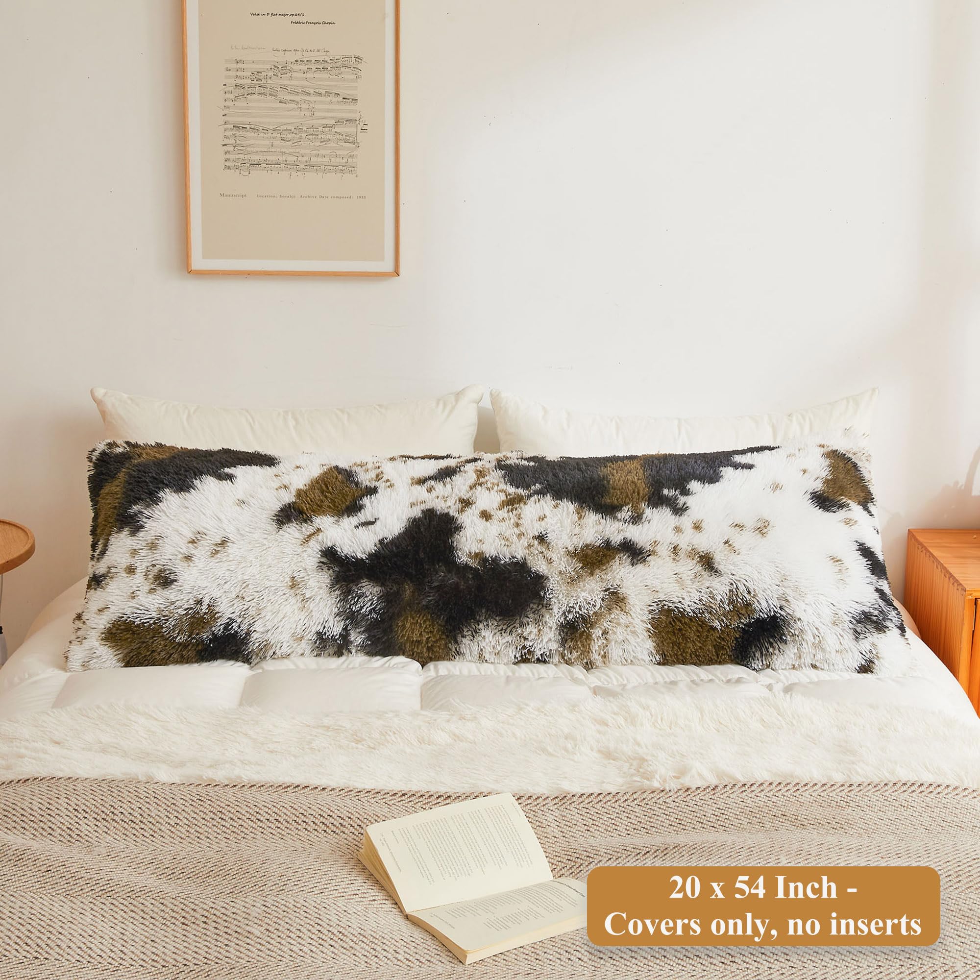 XeGe Long Fluffy Body Pillow Cover, Cow Print Faux Fur Bolster Pillow Case with Zipper Closure - Image 2