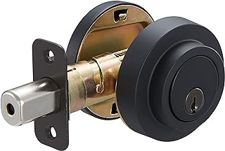 Amazon Basics Contemporary Round Deadbolt Door Key Lock, Easy Installation, Single Cylinder, Matte Black, 1-Pack