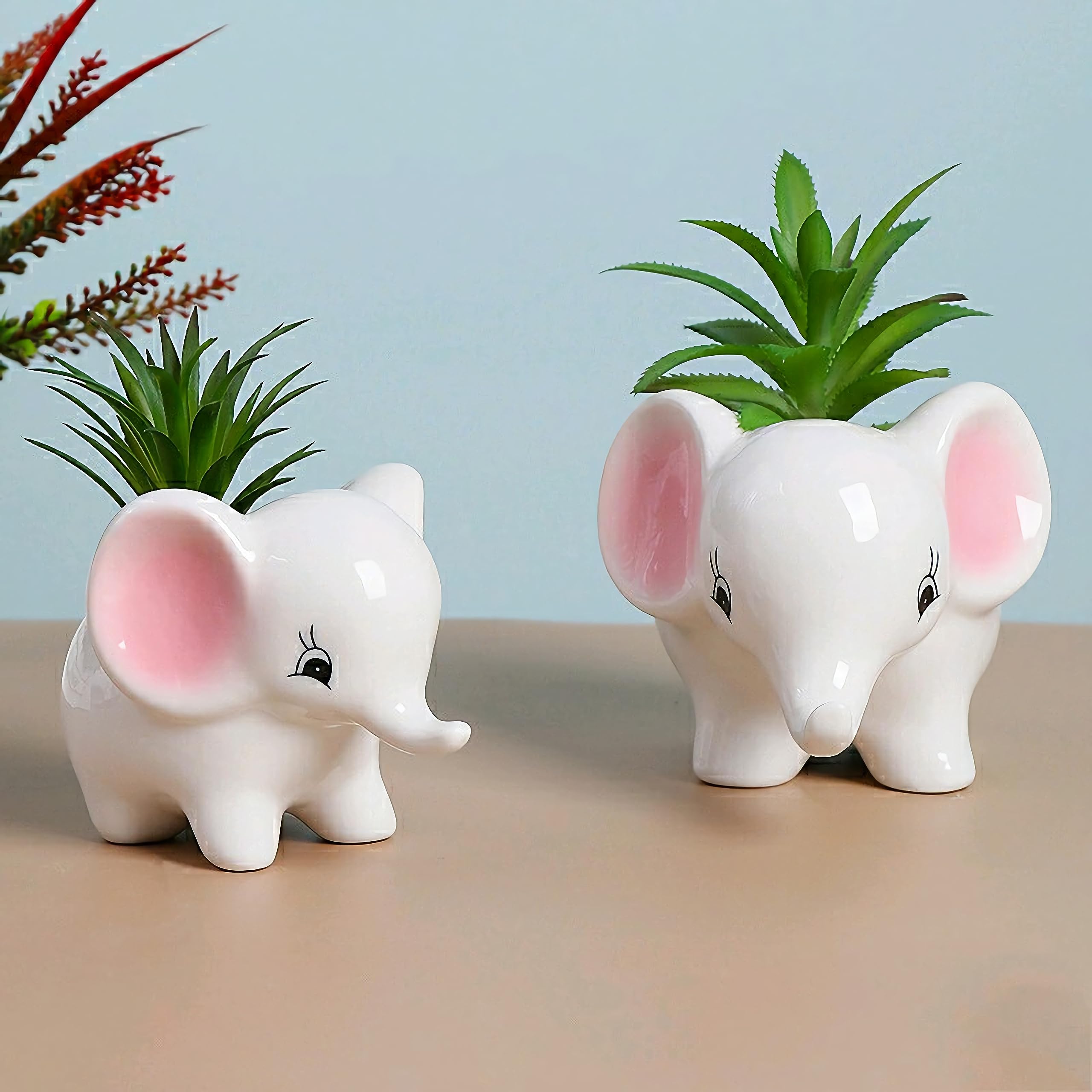 Keramik-Blumentopf In Elefantenform – Weiß, 13x8x8 Cm, Mit Ablaufloch, Für Sukkulenten & Kakteen (Pflanze Nicht Inklusive)