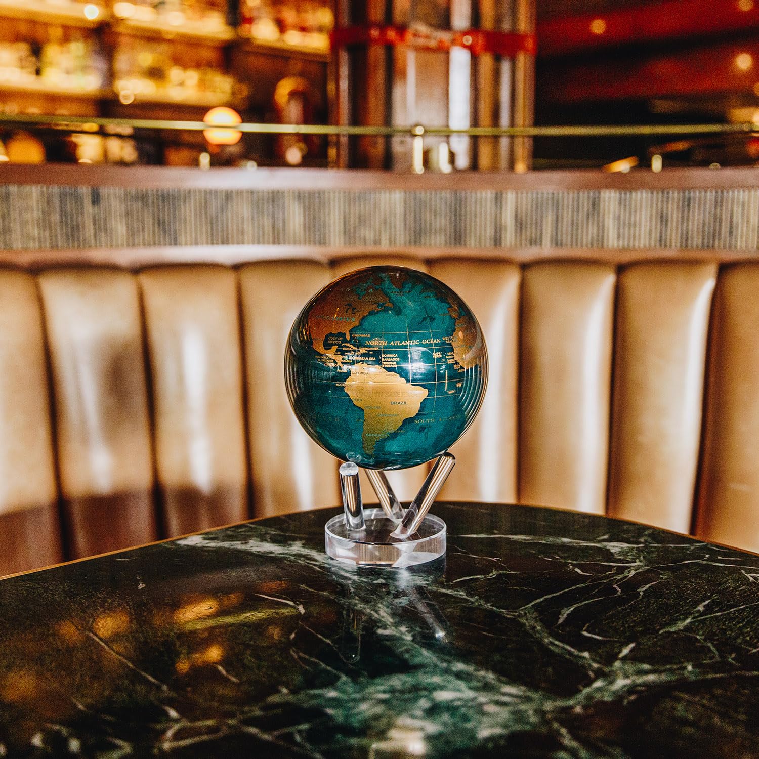 MOVA Globes Blu Ceruleo e Oro Signature (6") | Mappamondo Auto-Rotante a Energia Luminosa |Silenzioso, Senza Batterie né Fili |Decorazione da Scrivania o Idea Regalo Globo Spazio