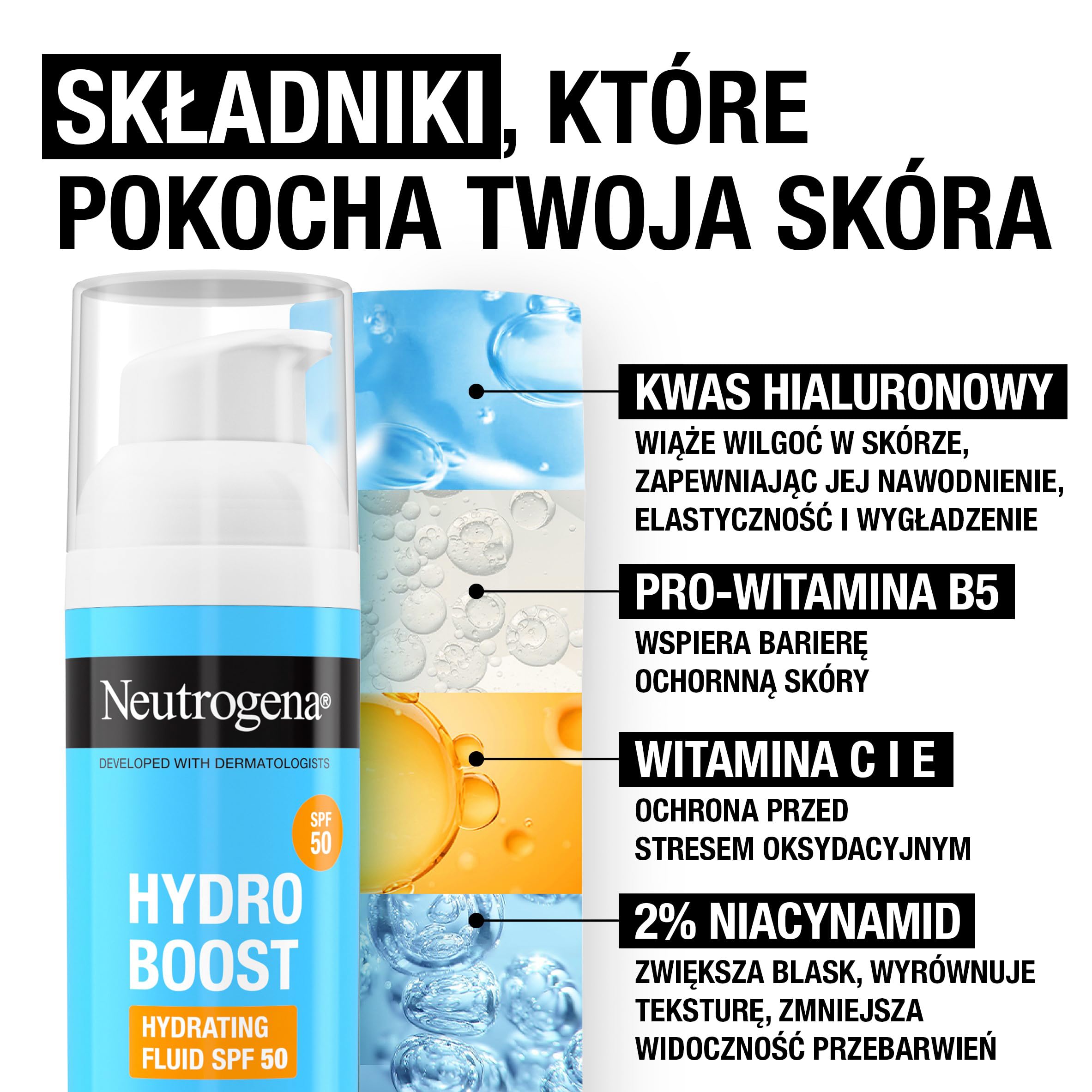 Neutrogena® Hydro Boost Nawadniający Krem z SPF 50, 50ml, głębokie nawilżenie z wysoką ochroną przeciwsłoneczną. Lekka konsystencja długotrwałe nawodnienie, Chroni przed promieniowaniem UVA i UVB.