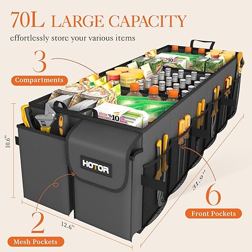 Miniatura 2 de HOTOR Organizador de maletero para automóvil, organizador de coche de gran capacidad, organizador plegable para SUV y sedanes, organización de