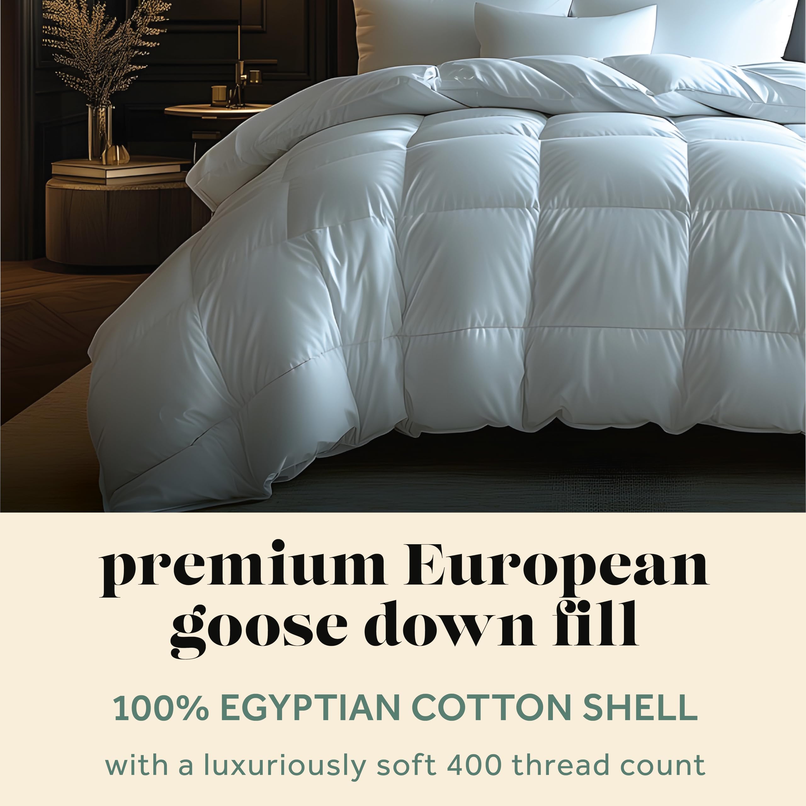 ComfyDown RoyalRest Comforter - Made in USA, 750+ Fill Power Luxury Wh
