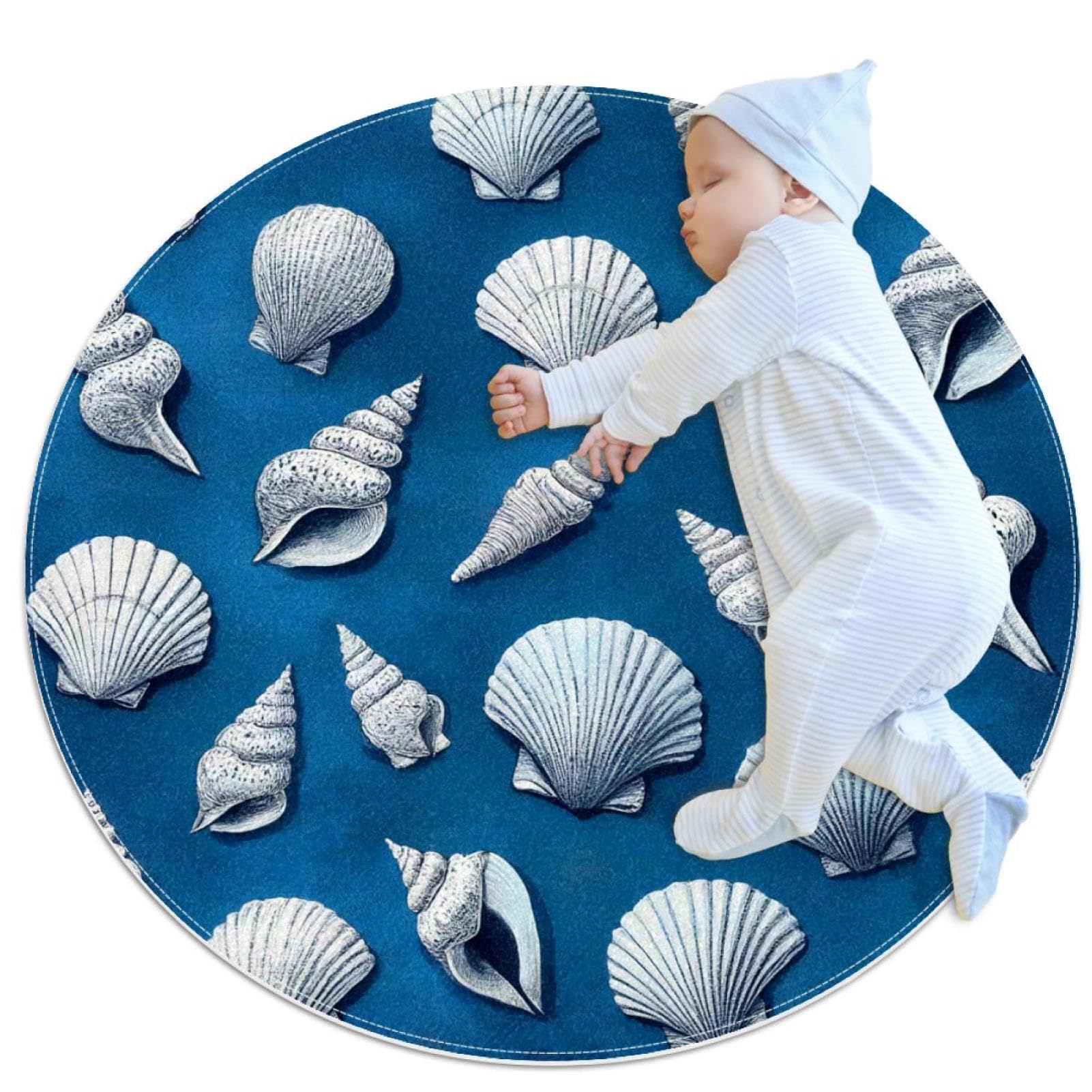 Tapis de salle de bain antidérapant 1m rond et absorbant avec motifs de conches