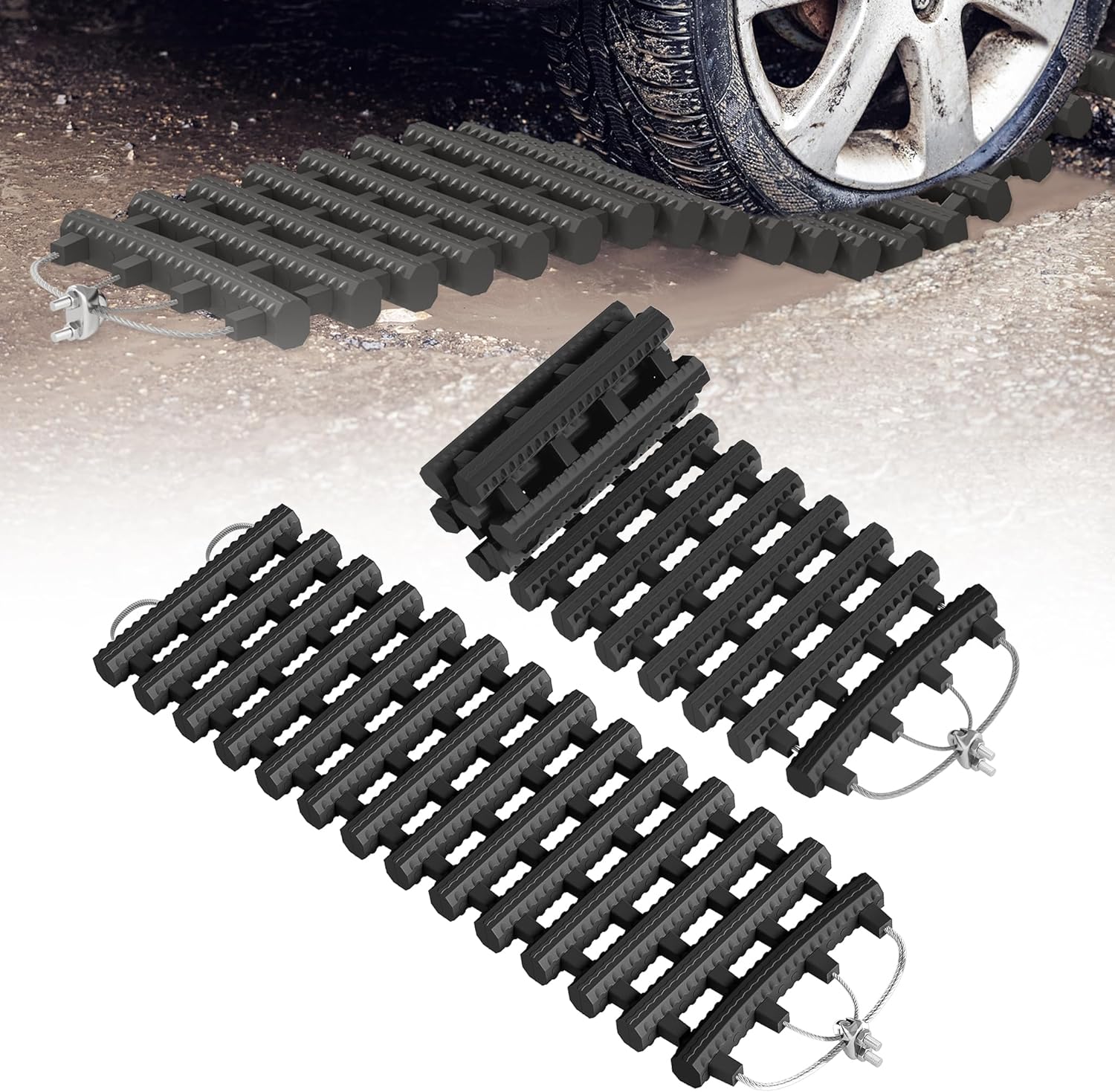 HENGMEI 2 Stück Auto Anfahrhilfe Sandbleche Traktionshilfe Gummi Traktionsmatte Set