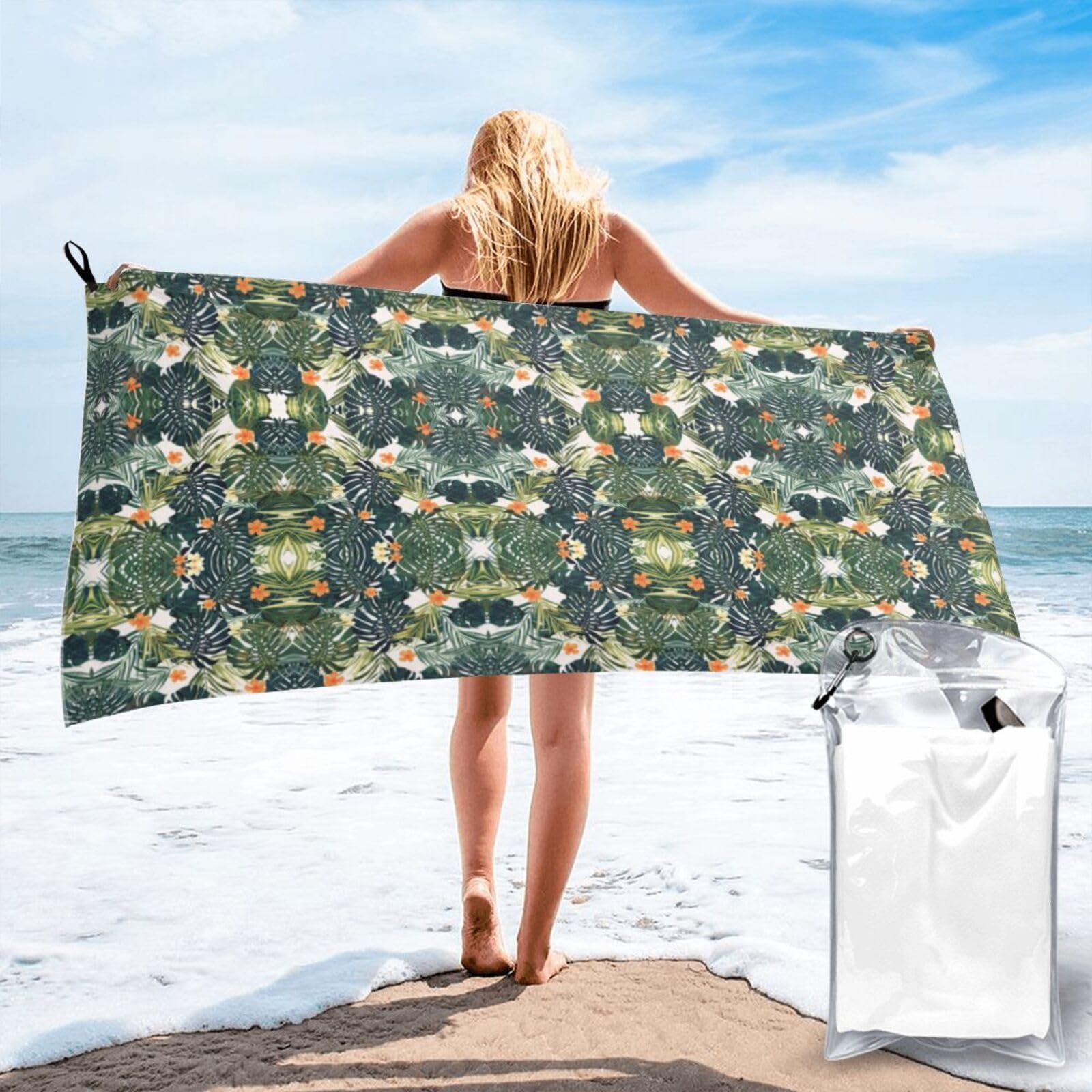 Serviette sans sable séchage rapide motif tropical pour camping et voyage