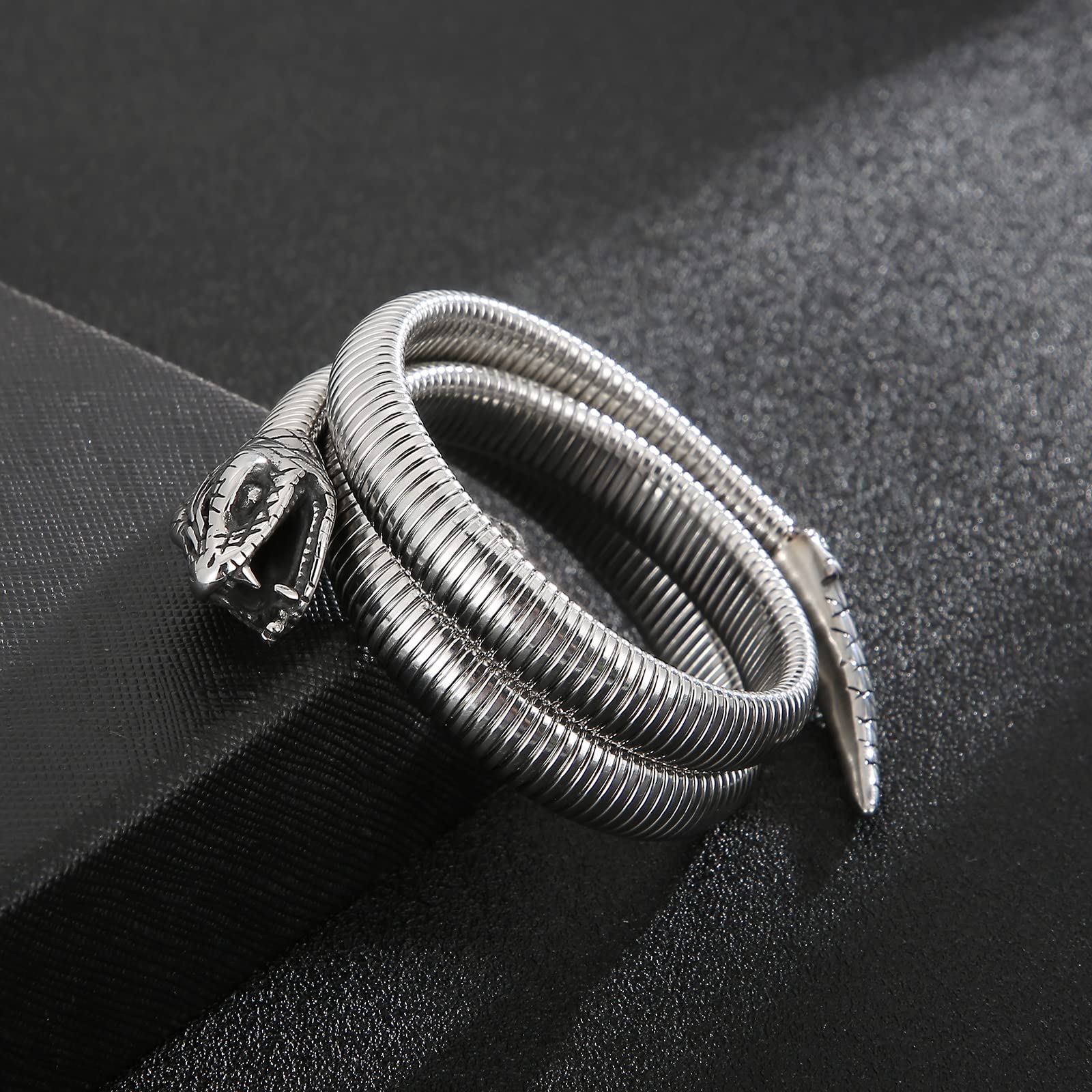 Brazalete de acero inoxidable con cabeza de serpiente para hombres y mujeres, estilo gótico, estilo retro, joyería, Acero inoxidable, No es una piedra preciosa 5