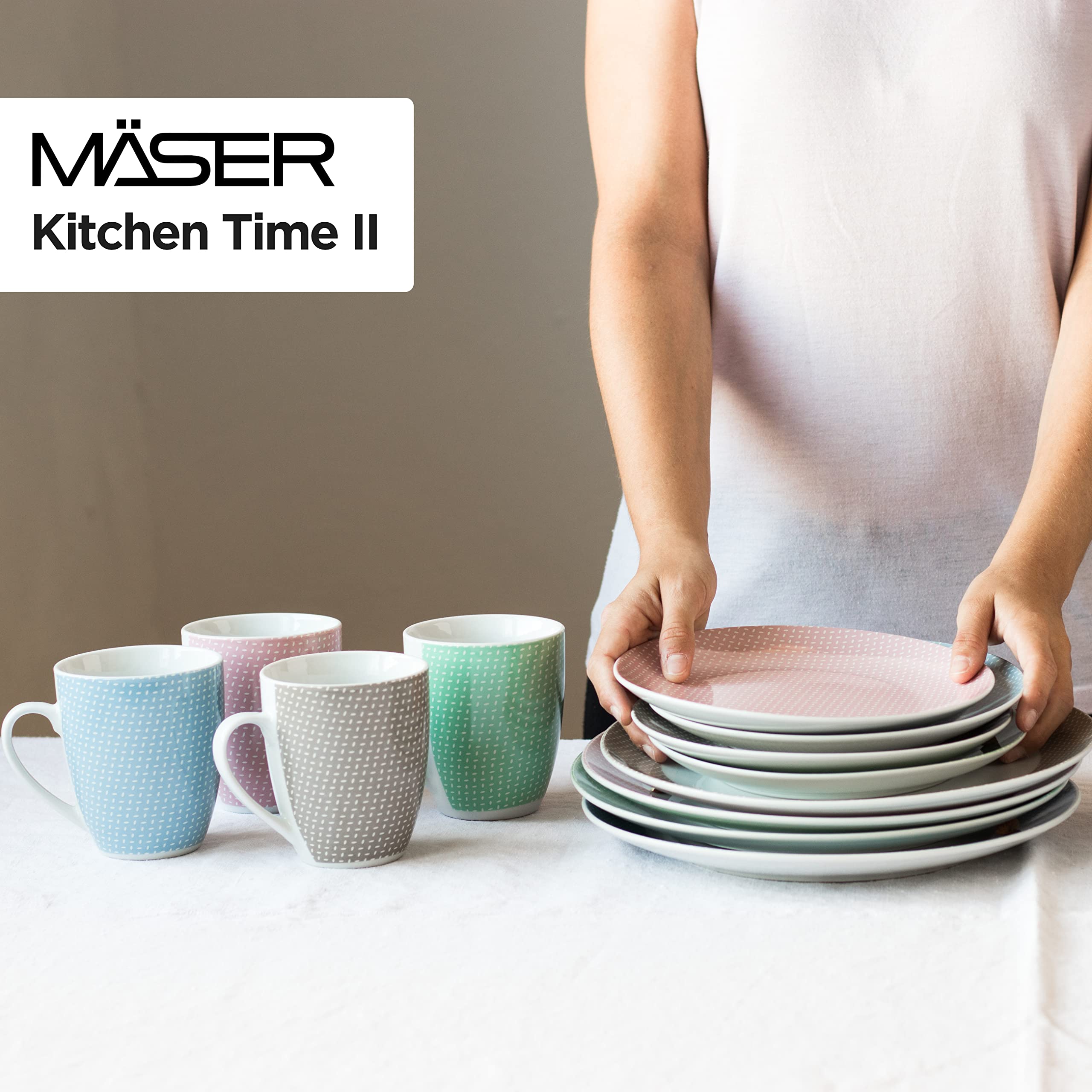 MÄSER Kitchen Time II - Vajilla para 4 personas (porcelana, 16 piezas), color rosa