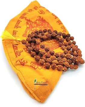 BRIJ HAAT Natural 5 Panch mukhi rudraksha jaap japa mala 108+1 Beads with jholi Bag Rudraksha