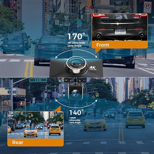 Miniatura 3 de Cámara de tablero 4K, cámara frontal UHD 4K y trasera 2K doble Dash para automóviles, cámara IPS de 3 pulgadas de gran angular de 170 con tarjeta de