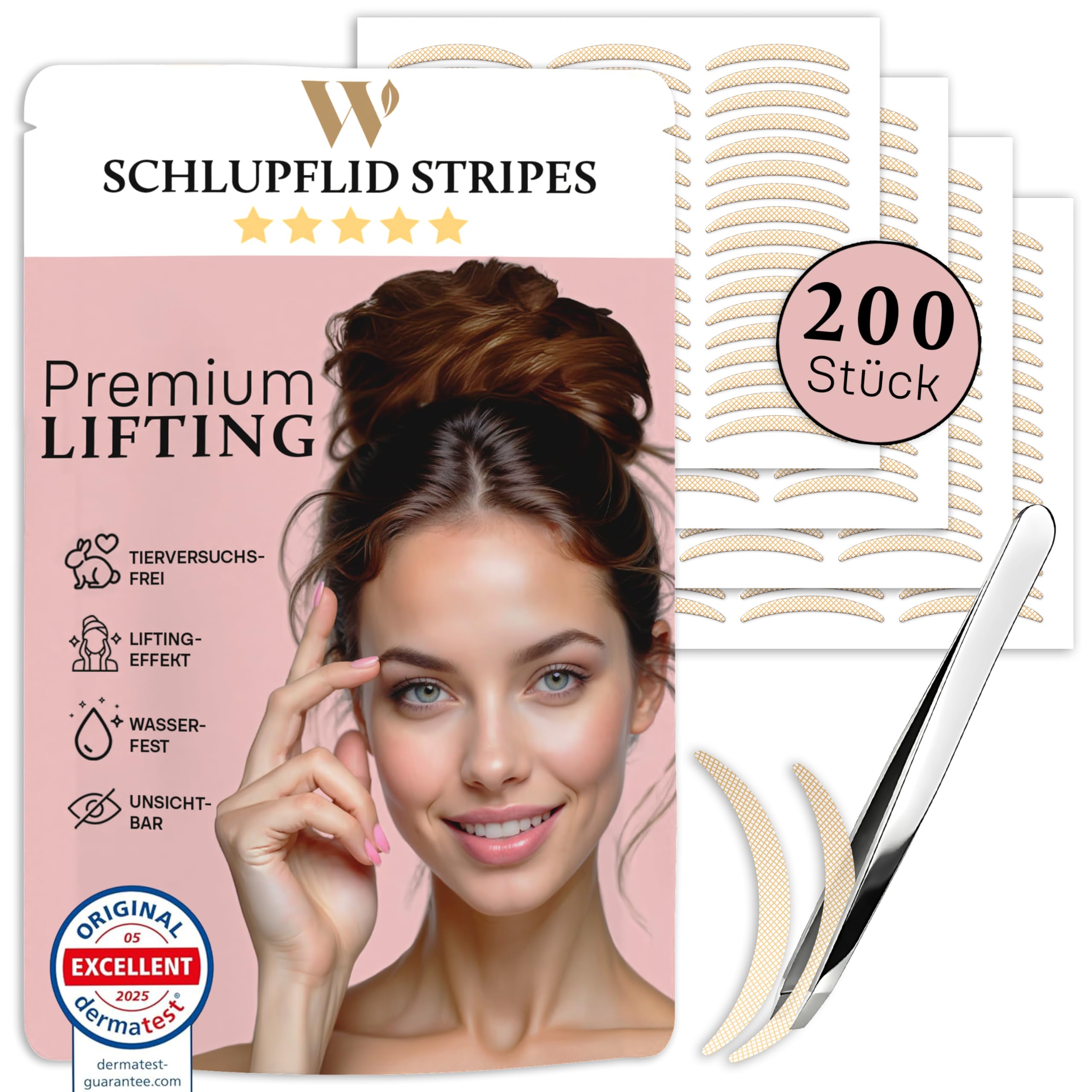 WOW STRIPES Schlupflider kaschieren Augenlid LIFTING Stripes unsichtbar (200 Stk) | ohne OP, hautfreundlich, natürlich | Eyelid Tape Tapes Strip sofort Lifting Set Augen-Lidstraffung Augenpads | L