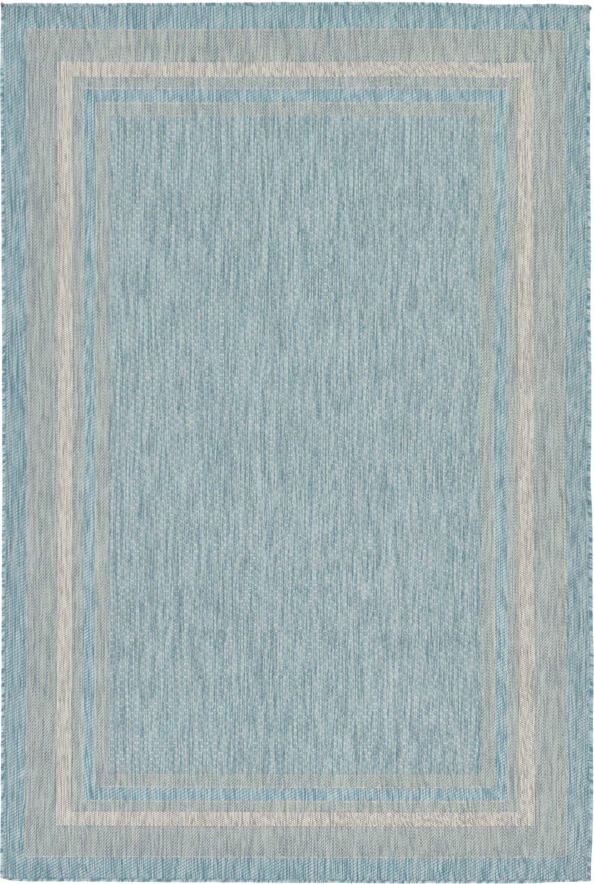 Unique Loom Outdoor Border Collection Area Rug - Soft Border (6' 1" x 9' Rectangle, Aquamarine/ Ivory)