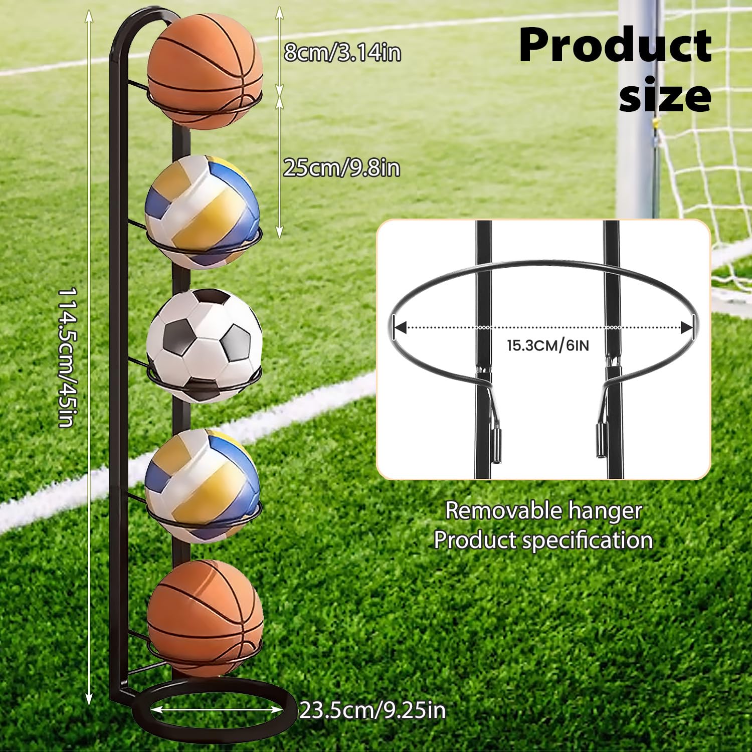 Buy 4-Tier Vertical Ball Storage Rack, Removable Vertical Display Sports Equipment Organizer For Basketball Volleyball Football Rugby Badminton Online - View #3