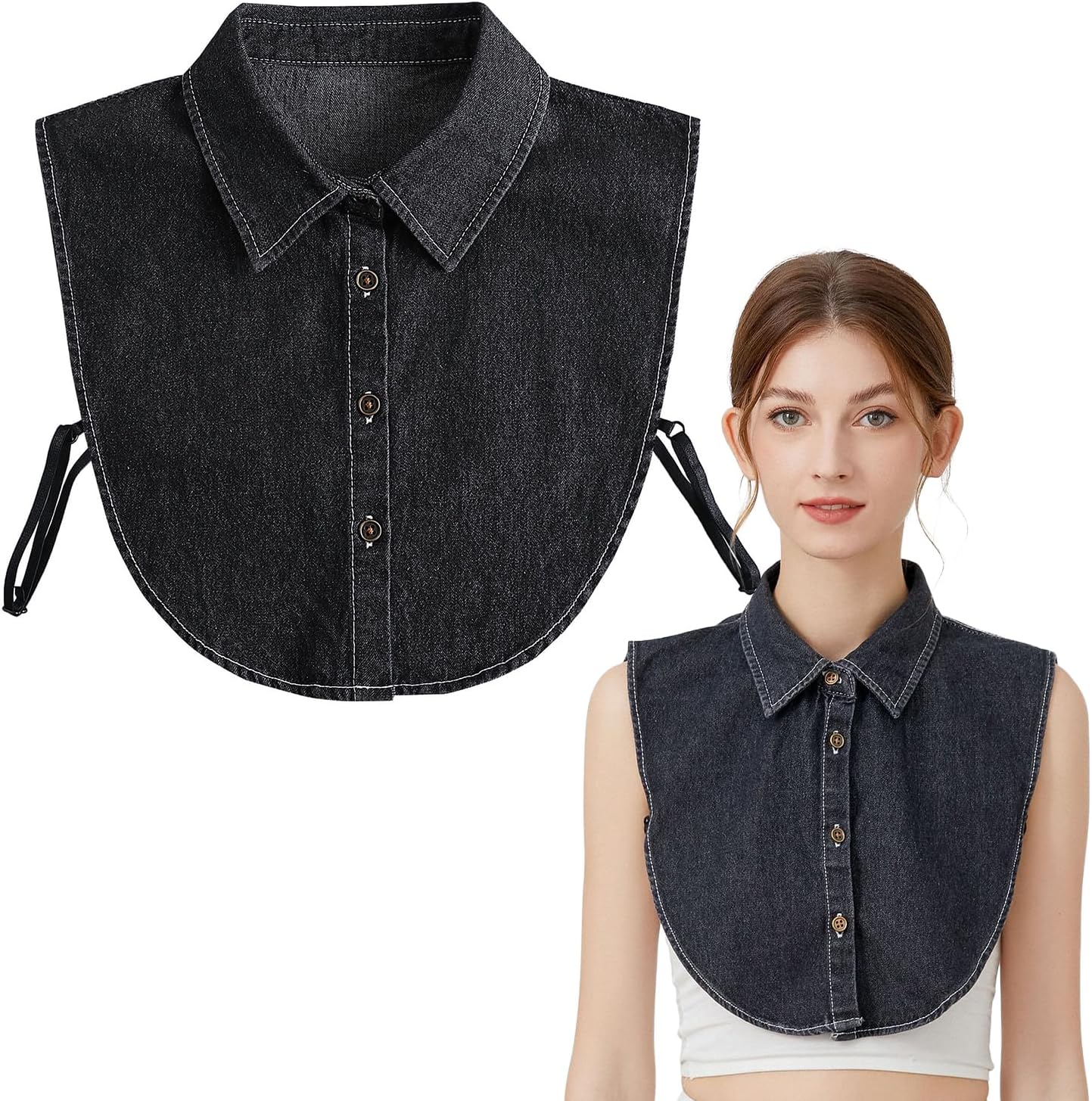 Eforcase Fake Collar Detachable Dickey Collar for Women Denim Fake Collar False Shirt Collar Dickey Collars Faux Collar - Image 3
