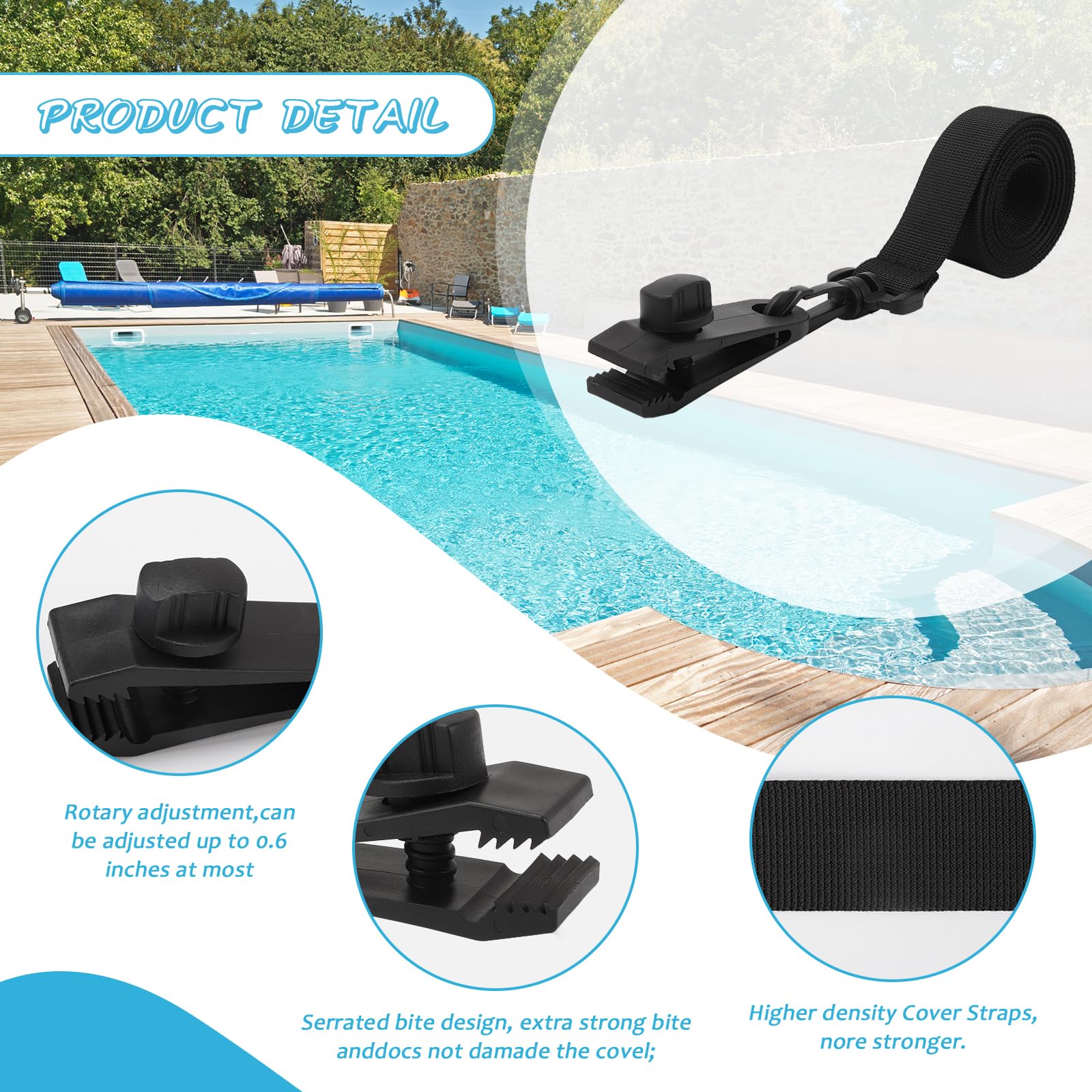 Enrollador Solar para Piscina, Sistema de Enrollado para Láminas de Piscina, Kit de Fijación para Ruedas de Cubierta Solar de Piscina, Rodillo de Piscina para Cubierta Solar, 8 Bandas de Sujeción