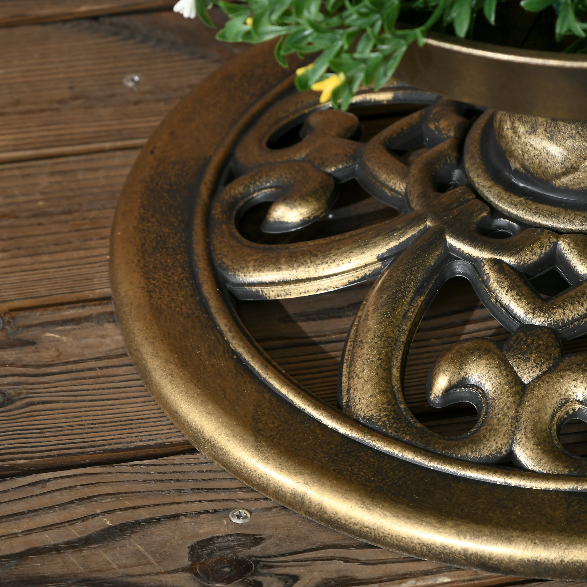 Outsunny Vogeltränke Stehend, Vogelbad aus Kunststoff mit Solarleuchte, Vogelfutterspender, Vogelbecken mit Blumensockel, Wildvogeltränke für Garten, Balkon, 110 cm Höhe, Bronze
