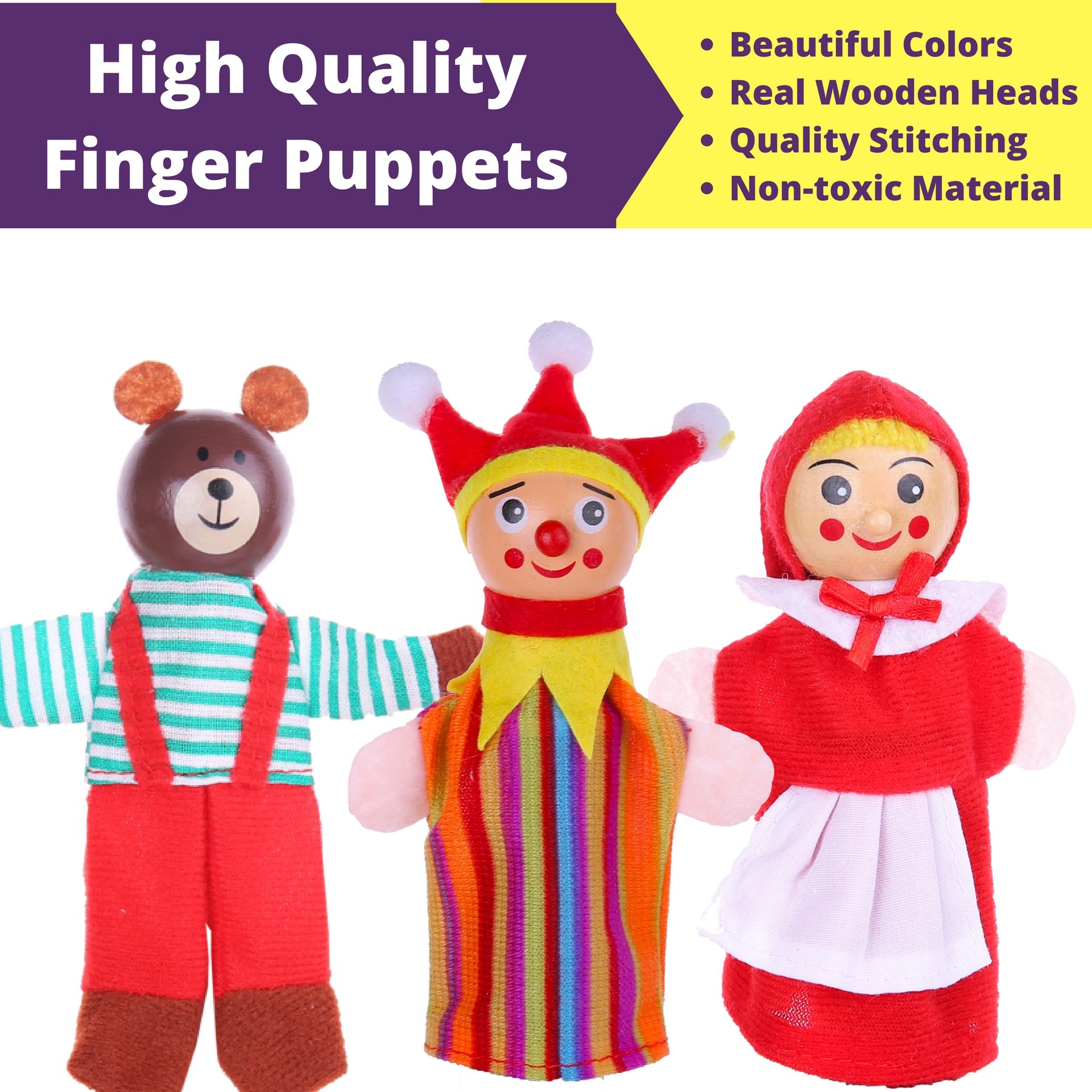 BETTERLINE Wooden Finger Puppets 23Piece Set Fairy Tale & Nursery
