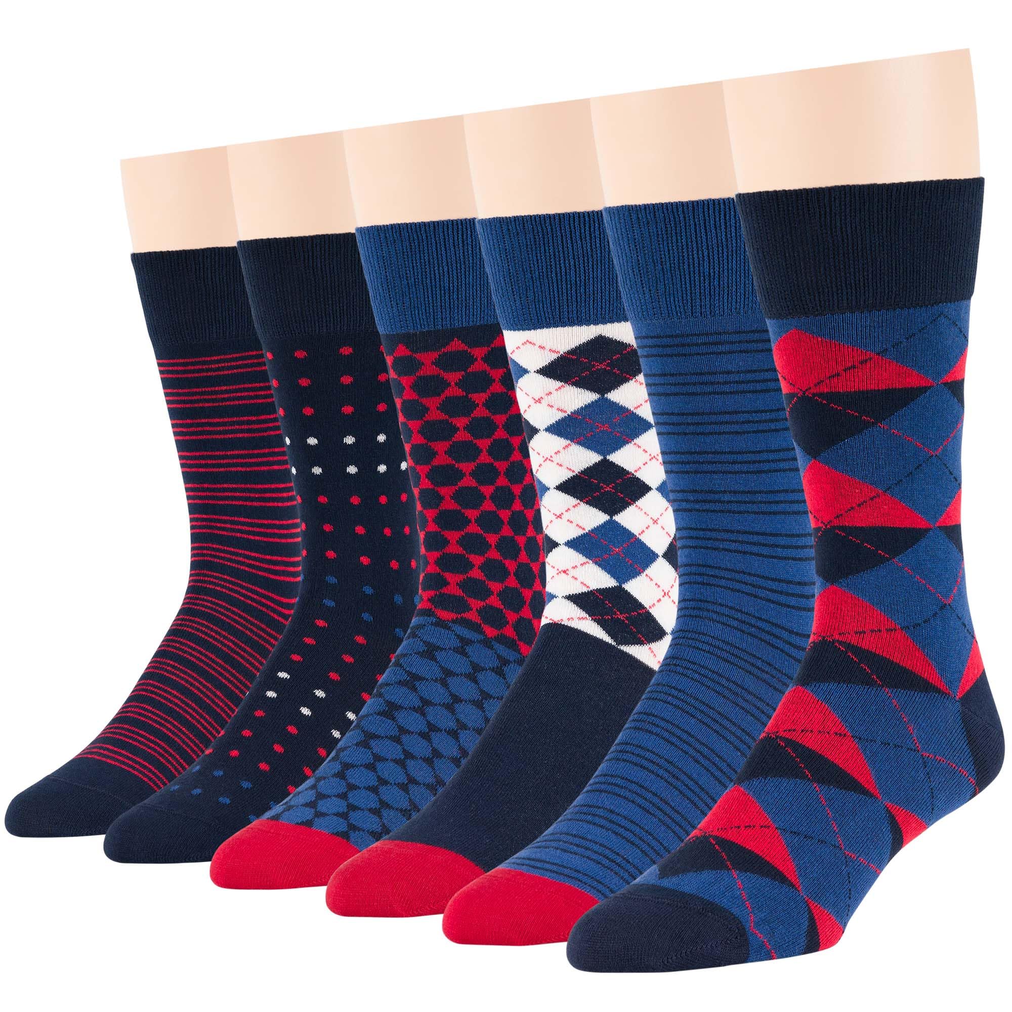 7BigStars Mens Dress Socks – 6 Pairs Crew, Soft Stay Up, Cotton Comfort for Business, Office, Big and Tall, Breathable