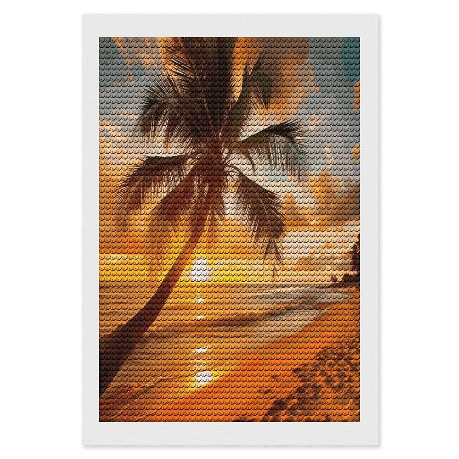 FekiLoot Tropical Beach Palm Tree Sunset Paint by Numbers Kit for Adults Beginner DIY Diamond Dots Paintings Round Full Drill Diamond Art Kits Picture Diamond Art Painting Kits for Home Decor 8"x12"