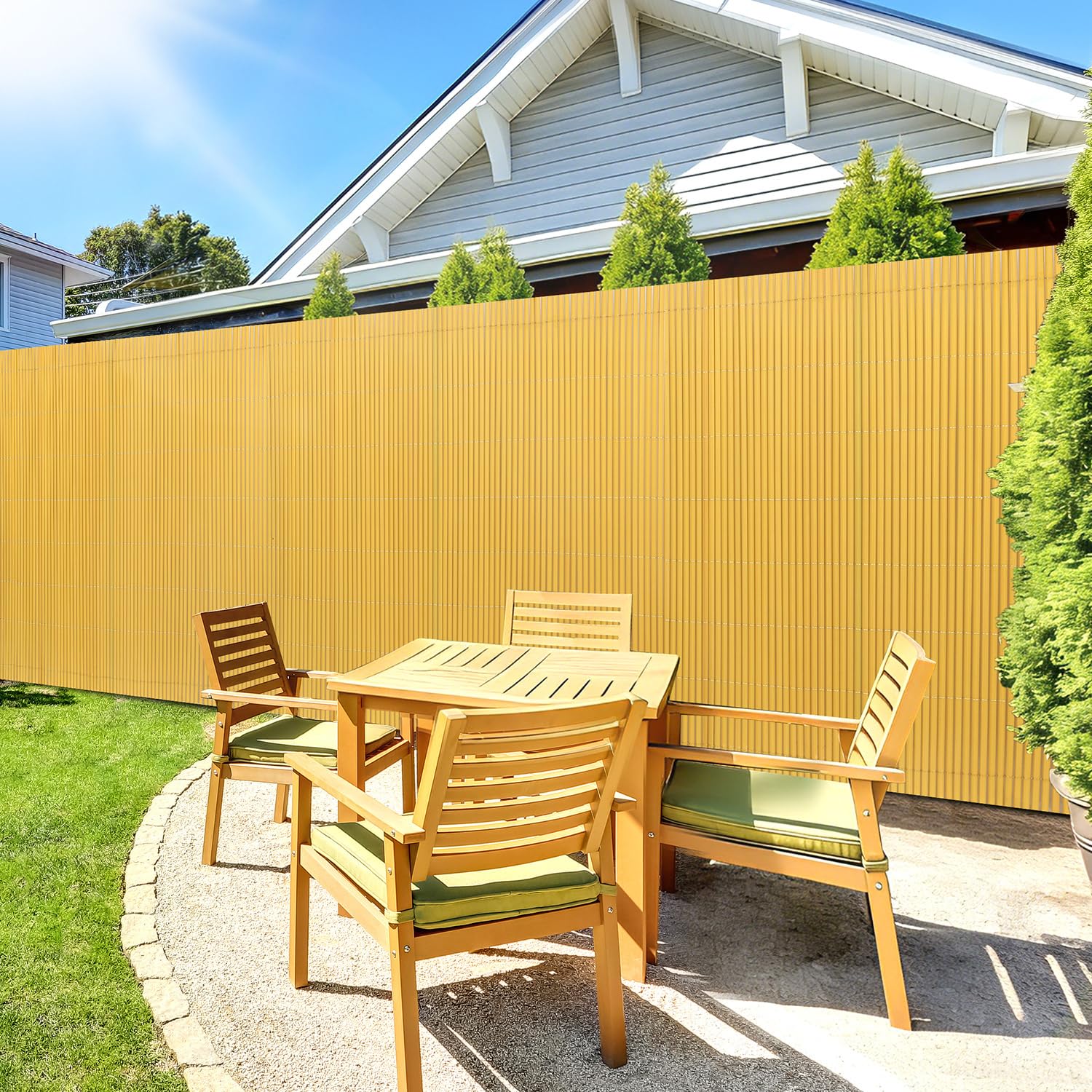 Mata maskująca z PCW, 80 x 500 cm, ogrodzenie prywatności, odporna na warunki atmosferyczne, do ogrodu, na taras, balkon, ochrona przed spojrzeniami, z żeberkiem wzmacniającym, bambus