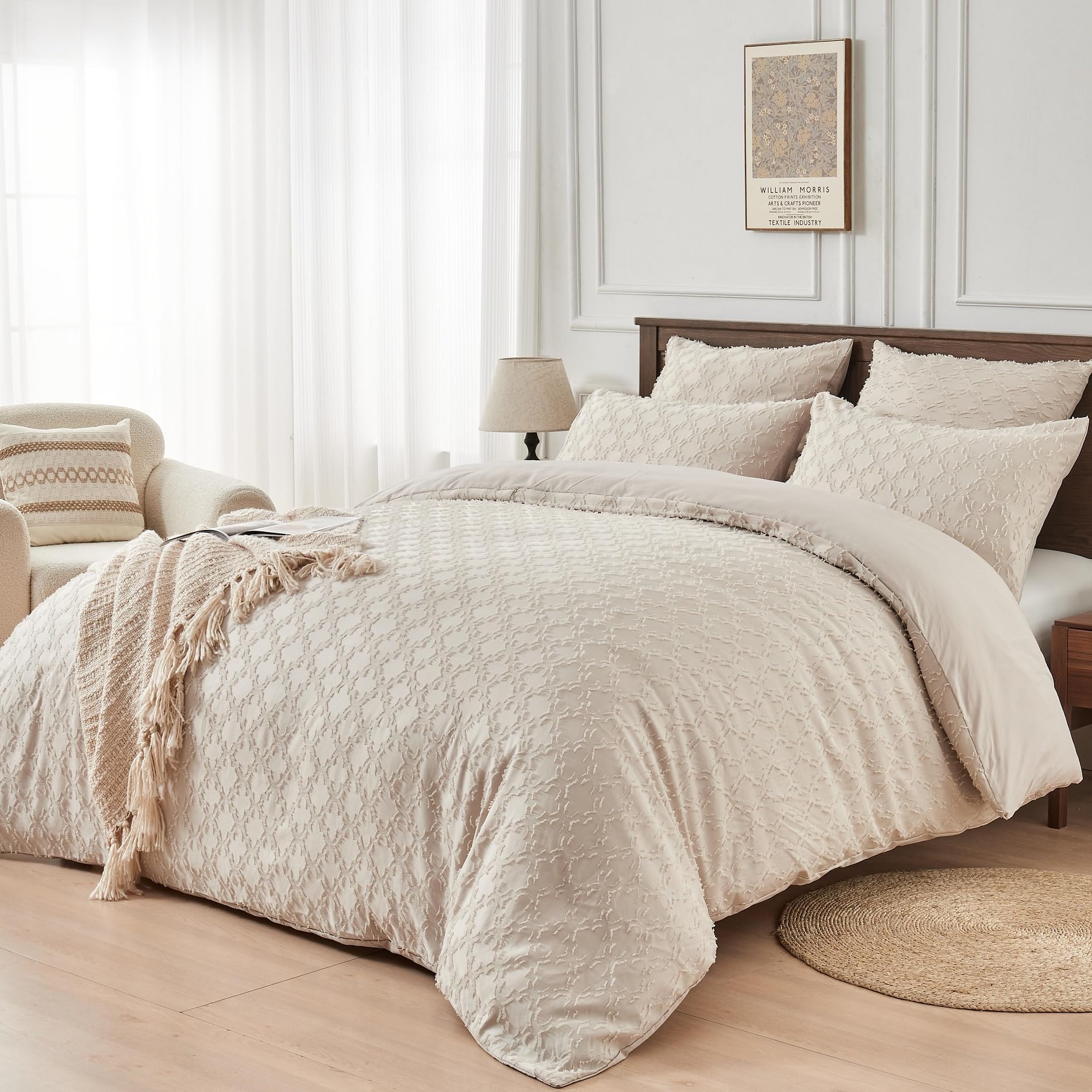YASMENG Boho Bettwäsche Getuftet Geometrisch Kariert | Boho Bettwäsche Weiche Mikrofaser Bettbezug Set mit Reißverschluss und 80x80 cm Kissenbezug