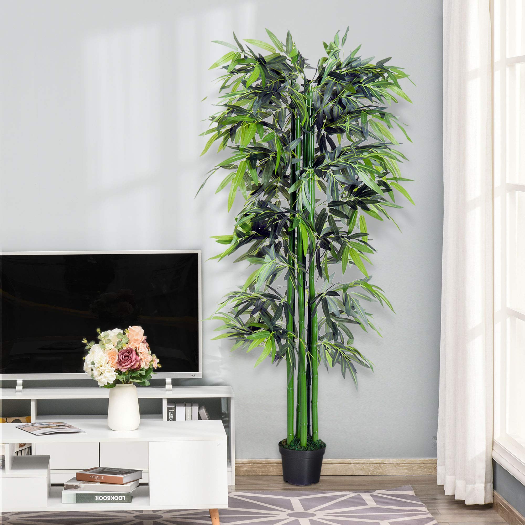 Outsunny Pianta di Bambù Artificiale in Vaso da 180cm Decorazione Casa | Ufficio, Interni ed Esterni