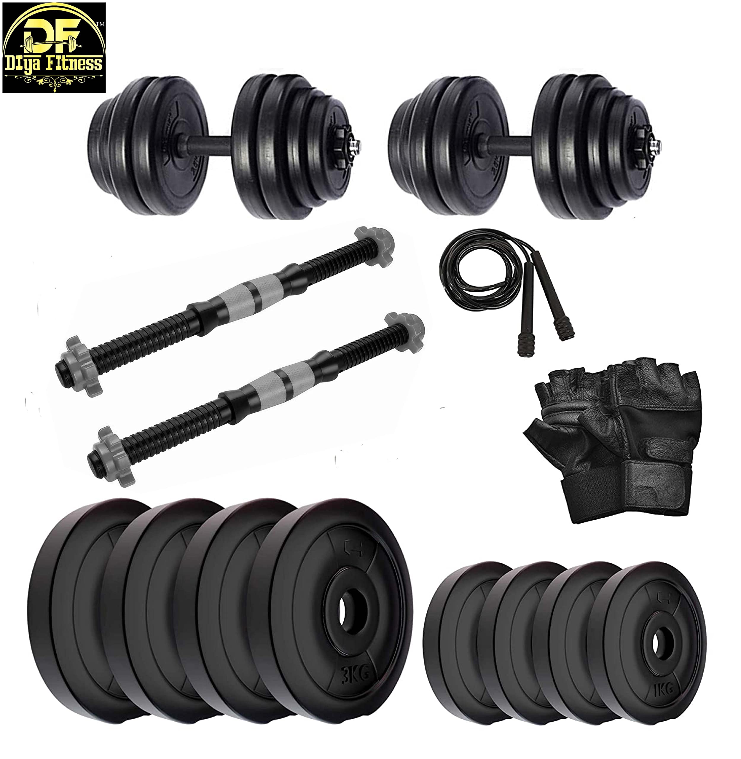 Paramjit Trading Co.10kg Home Gym Set, 2.5 kg 4 PVC Plates 1x3 ft Staright bar with Lock Dumbbell Set, Adjustable Dumbbell Set,1 Pair of Adjustable Dumbbell Rods, Home Gym Combo
