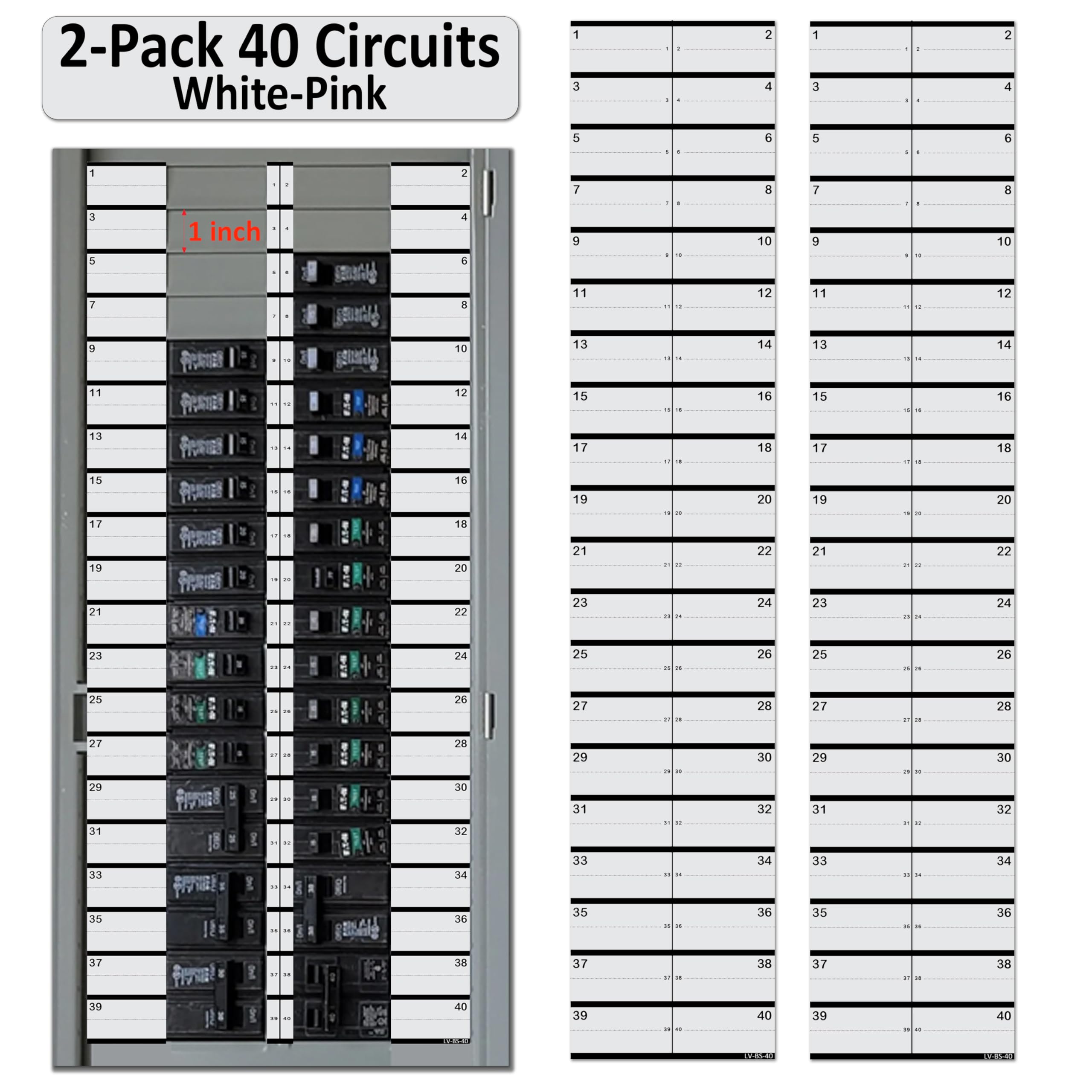 2 Pack 1" Standard Breaker Side 40 Circuits Vinyl Fuse Box Circuit Breaker Panel Directory Labels Stickers Decals for All Electrical Panel/Load Centers Waterproof — Amazon image 7