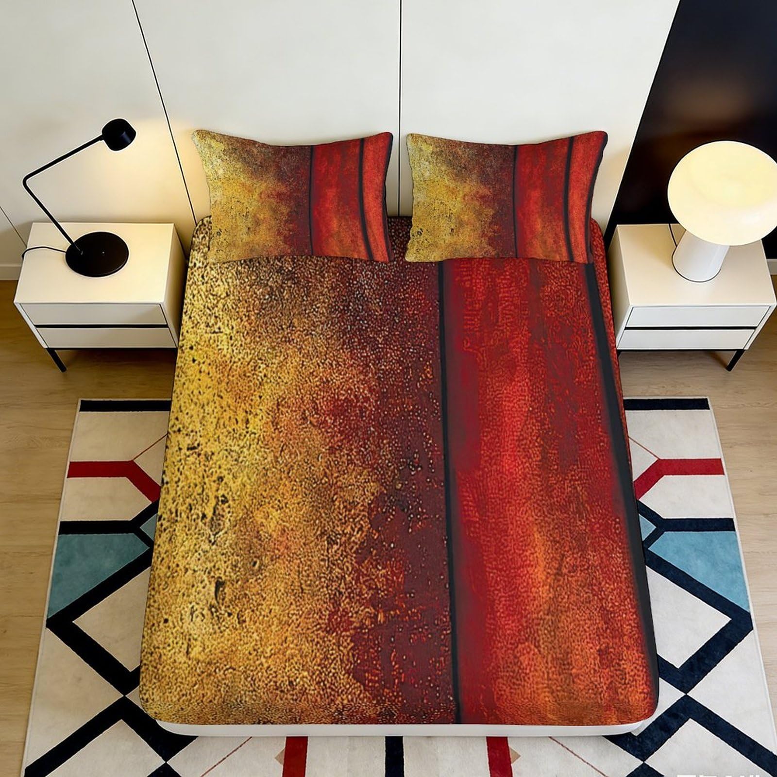 3D Printed Sunset Gradient Fitted Sheet Microfiber Soft Red Yellow Abstract Mattress Cover for Bedroom Dorm Decor 90x200x25cm