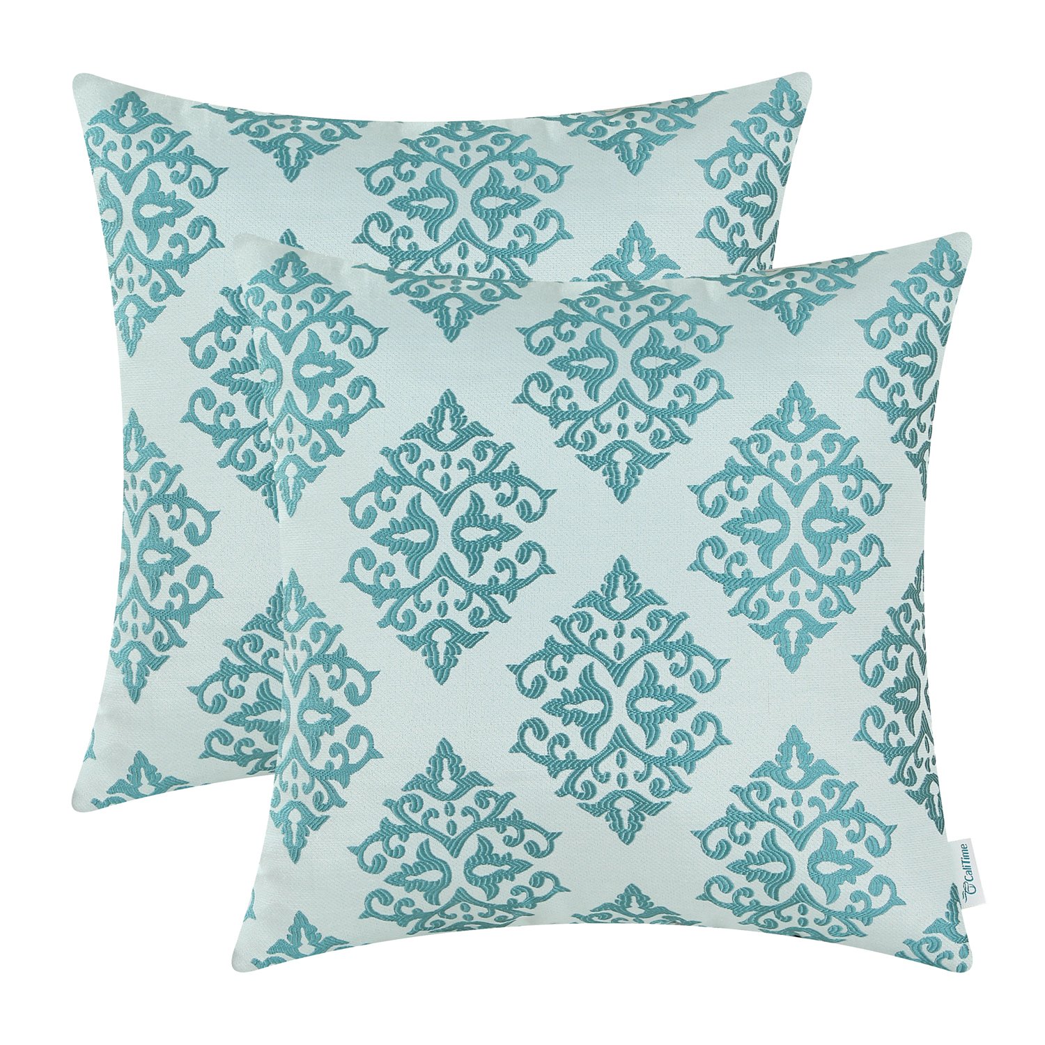 CaliTime Pack of 2 Soft Jacquard Throw Pillow Covers Cases for Couch Sofa Home Decoration Vintage Damask Floral 45cm x 45cm Teal โ image 1