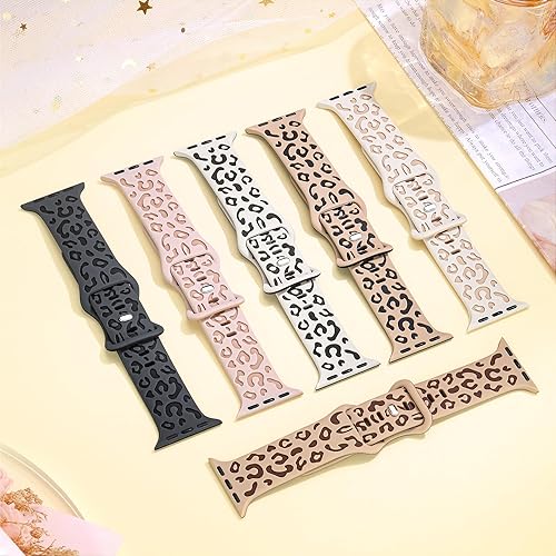 Miniatura 4 de Correa de silicona con grabado de leopardo, rosa, compatible con Apple Watch de 41401.496 in, serie 9-1, elegante y elegante correa deportiva con