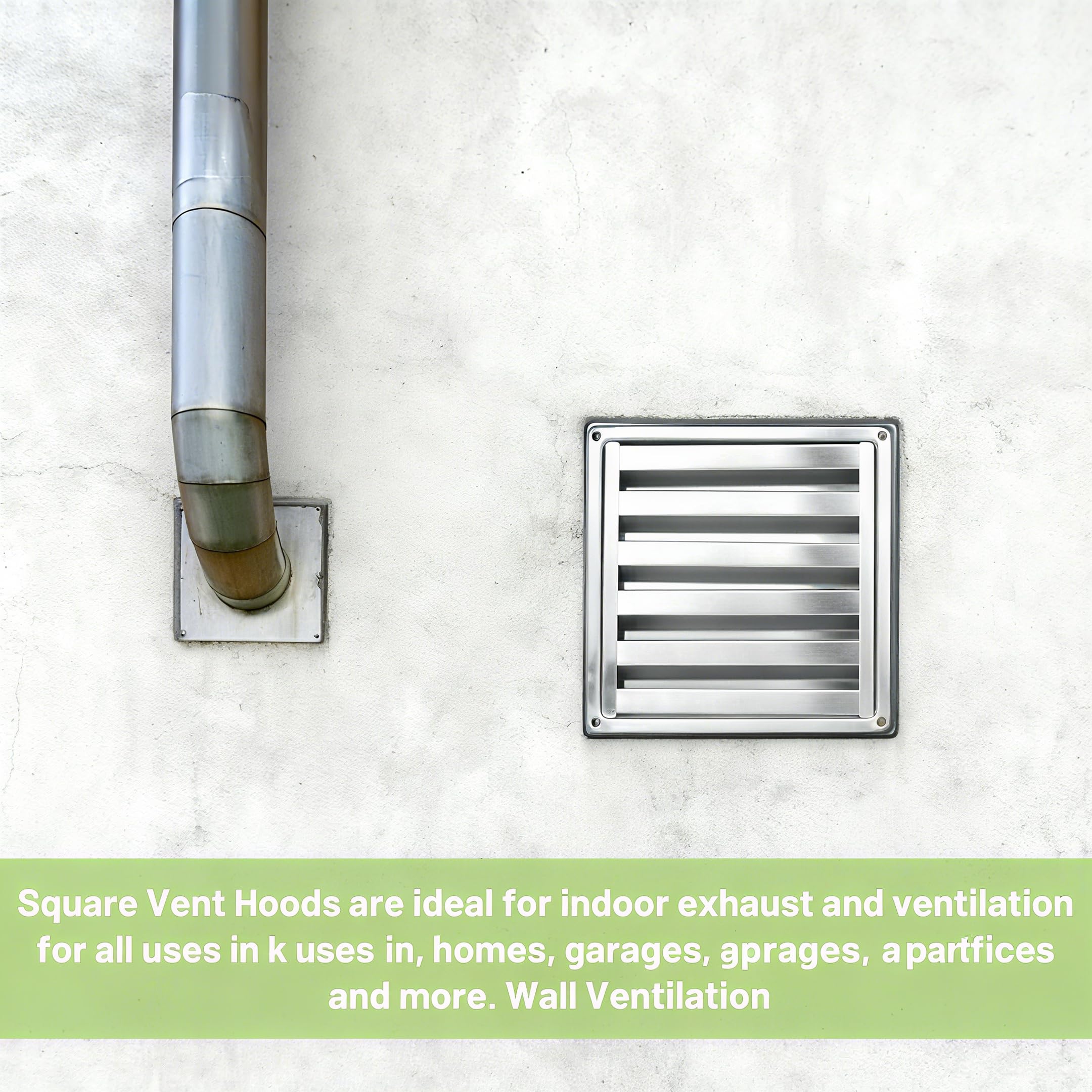 Grille de ventilation 150 mm en acier inoxydable 304 avec moustiquaire et lames fixes - Idéale pour le montage mural extérieur des systèmes de ventilation et des hottes aspirantes