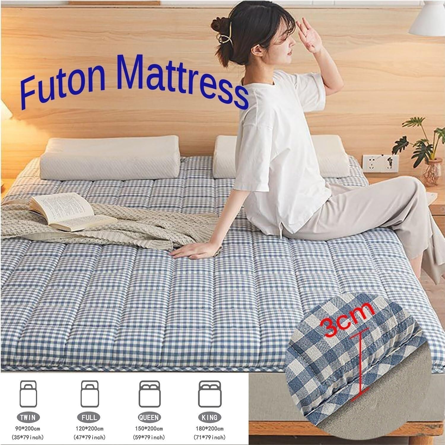 Futon giapponese trapuntato salvaspazio bed,Materasso futon da pavimento,Applicabile A Camera Da Letto/soggiorno/tappetino(01,180x200cm)