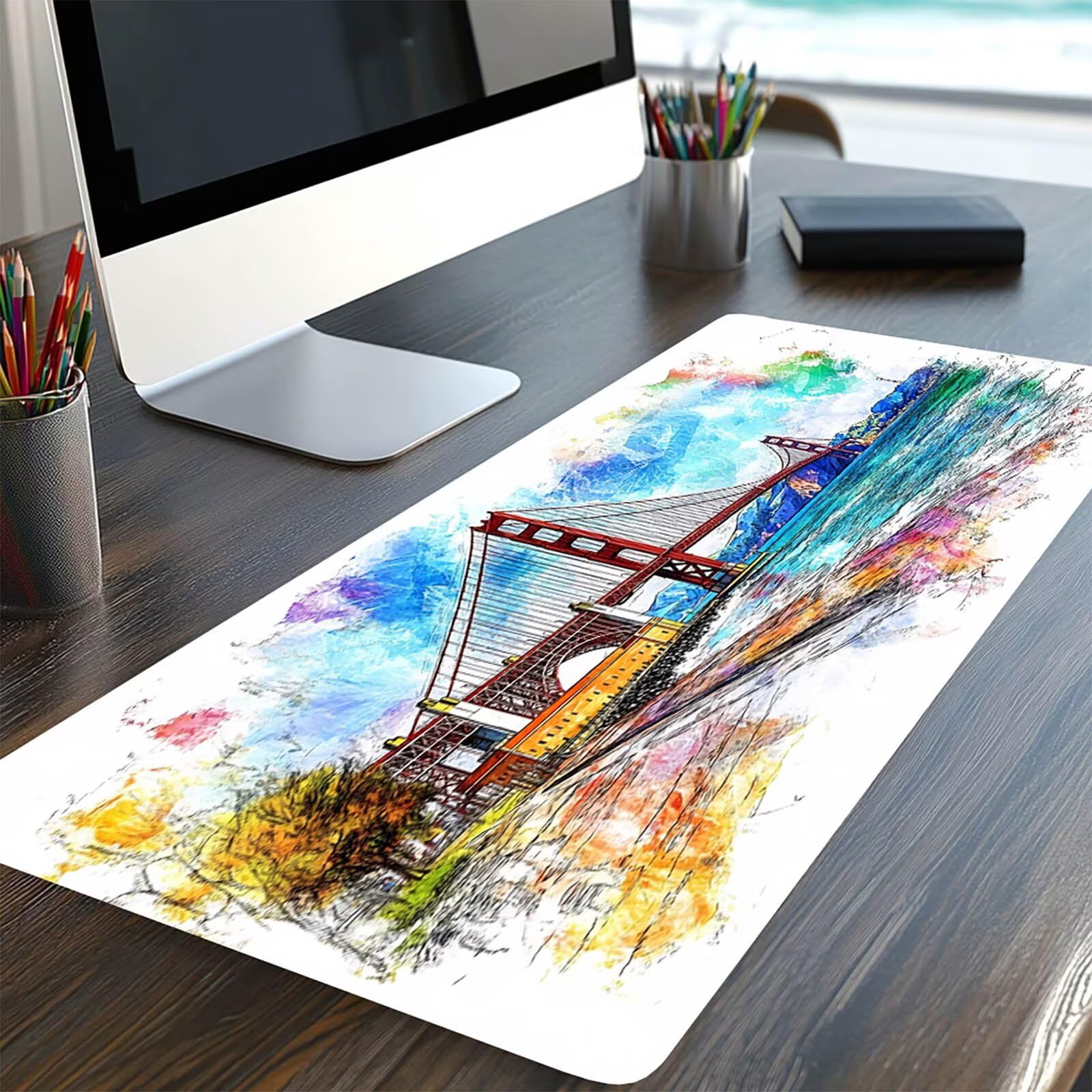 Podkładka pod mysz xxl 1600x800x3mm Desk Golden Gate Desk Bridge Matowa mata biurkowa do gier szyte krawędzie Trwała i wodoodporna konstrukcja z antypoślizgową gumową podstawą na prezent model-06510