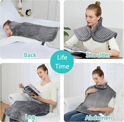 Miniatura 6 de CAROMIO Almohadilla térmica para aliviar el dolor de espalda, cuello y hombros, almohadillas térmicas eléctricas de gran tamaño, almohadilla térmica