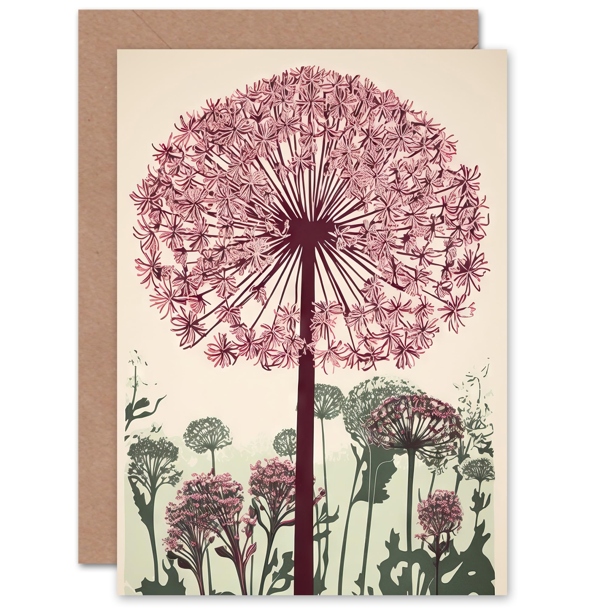 Artery8 Greeting Card - Allium Flower Blooms Wildflower Spring Floral - Pink