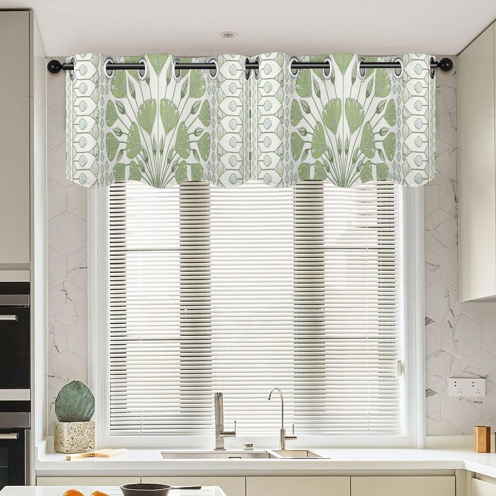 Rideau Cairo vert et blanc riz 132x45,7 cm | Paire de cantonnières