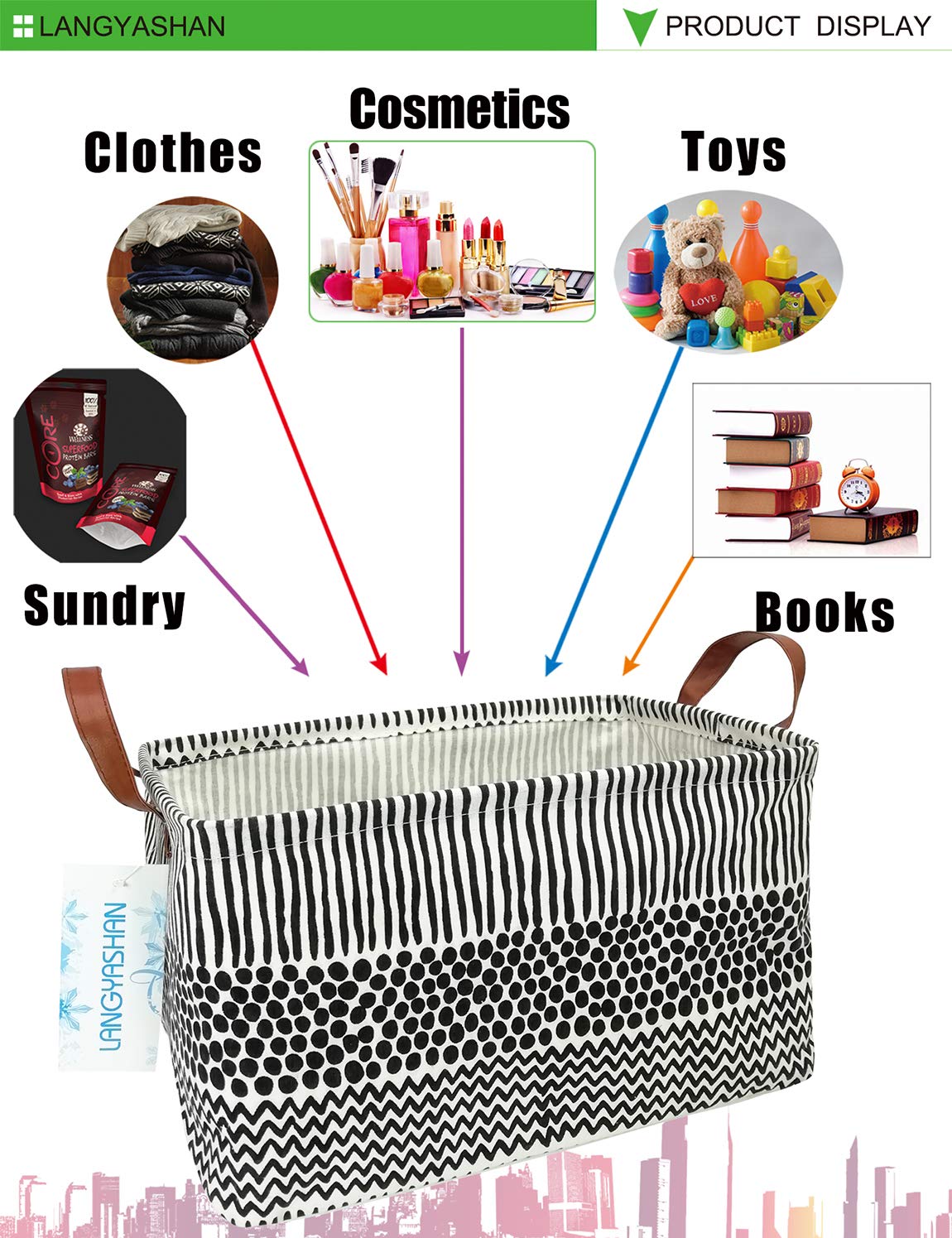 LANGYASHAN Rectangular Storage Bin Collapse Canvas Fabric Cartoon Storage Basket with Handles for Organizing Home Kitchen Boys and Girls Toys Office Closet Shelf Baskets (Rec Black line) : Baby