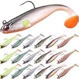 18 Packs Soft Fishing Lures for Bass Fishing Pre-Rigged Jig Head Paddle Tail Swimbaits Bass Lures for Crappie Trout Walleye Saltwaterr Freshwater